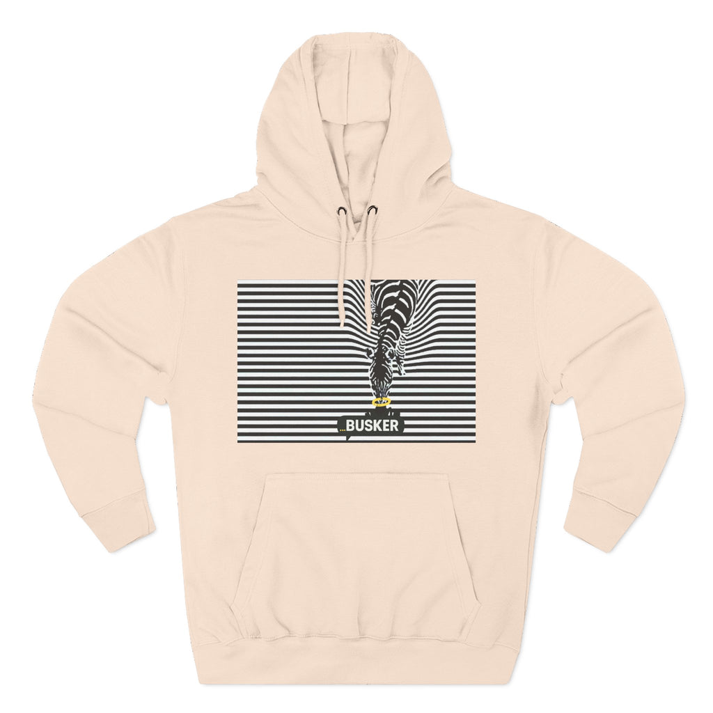 Busker Three-Panel Fleece Hoodie, Striped Design, Unisex Fashion Hoodie, Cozy Gift for Music Lovers, Street Performer Style