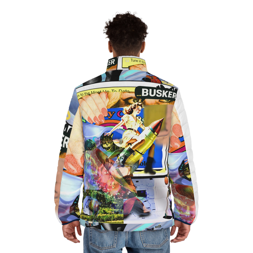 Artistic Men's Puffer Jacket - Colorful AOP Design