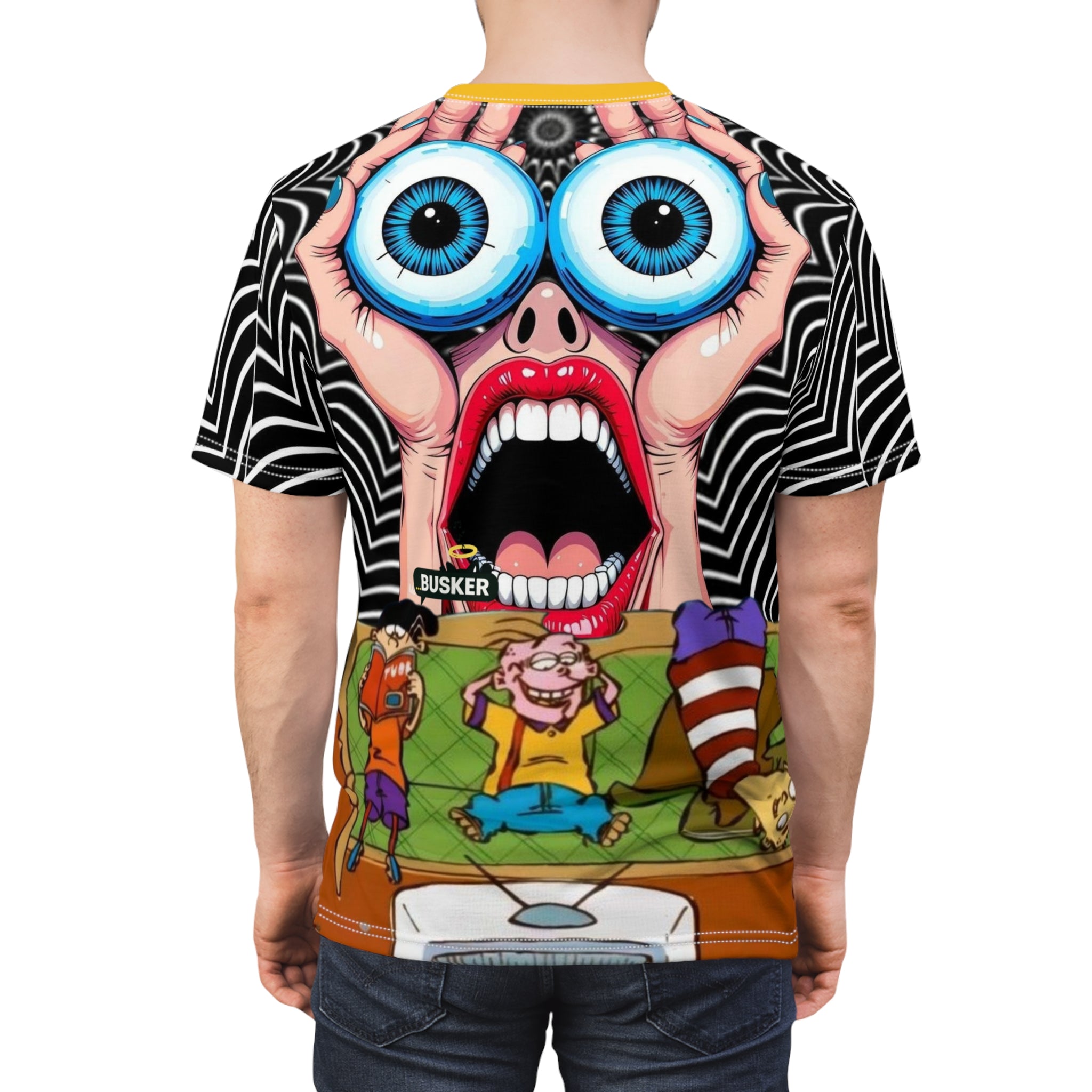 Bold Graphic Tee for Cartoon Lovers | Edgy AOP Unisex T-Shirt | Fun Gift for Anime Fans, Graphic Print Tee, Casual Wear