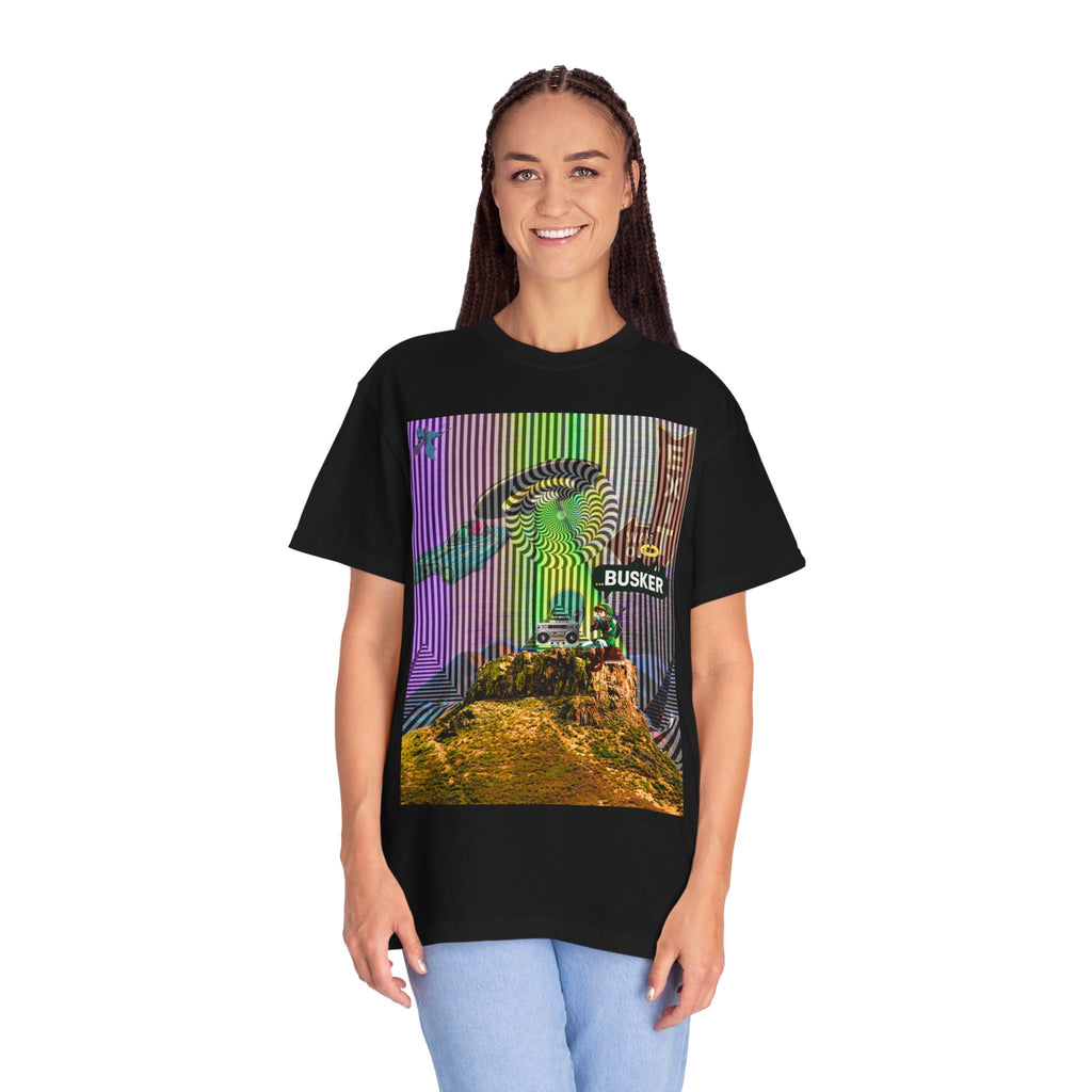 Psychedelic Busker T-Shirt, Unisex Graphic Tee, Music Lover Gift, Festival Wear, Casual Streetwear, Colorful Arttee