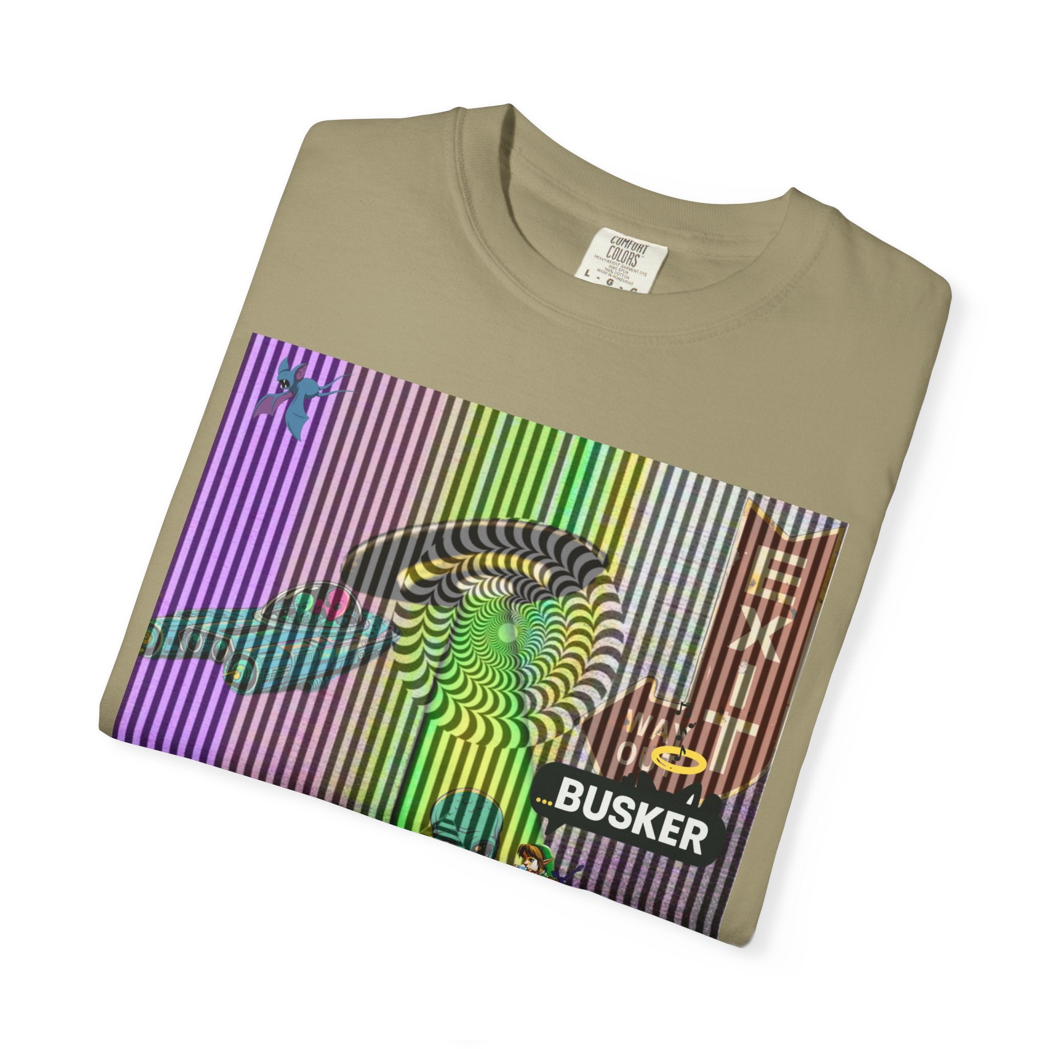 Psychedelic Busker T-Shirt, Unisex Graphic Tee, Music Lover Gift, Festival Wear, Casual Streetwear, Colorful Arttee