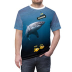 Ocean-Inspired Unisex Cut & Sew Tee, Unique Shark Design, Beachwear, Fun Gift for Ocean Lovers, Playful and Comfortable Clothing