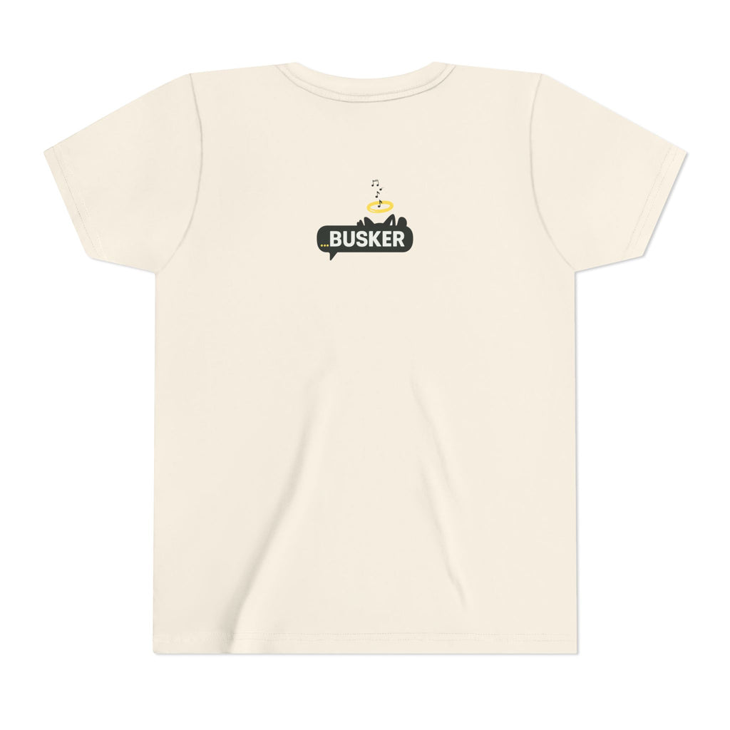 Busker Youth Tee, Fun Kids Shirt, Music Lover Gift, Summer Outfit, Creative Kids Clothing, Unique Graphic Tee
