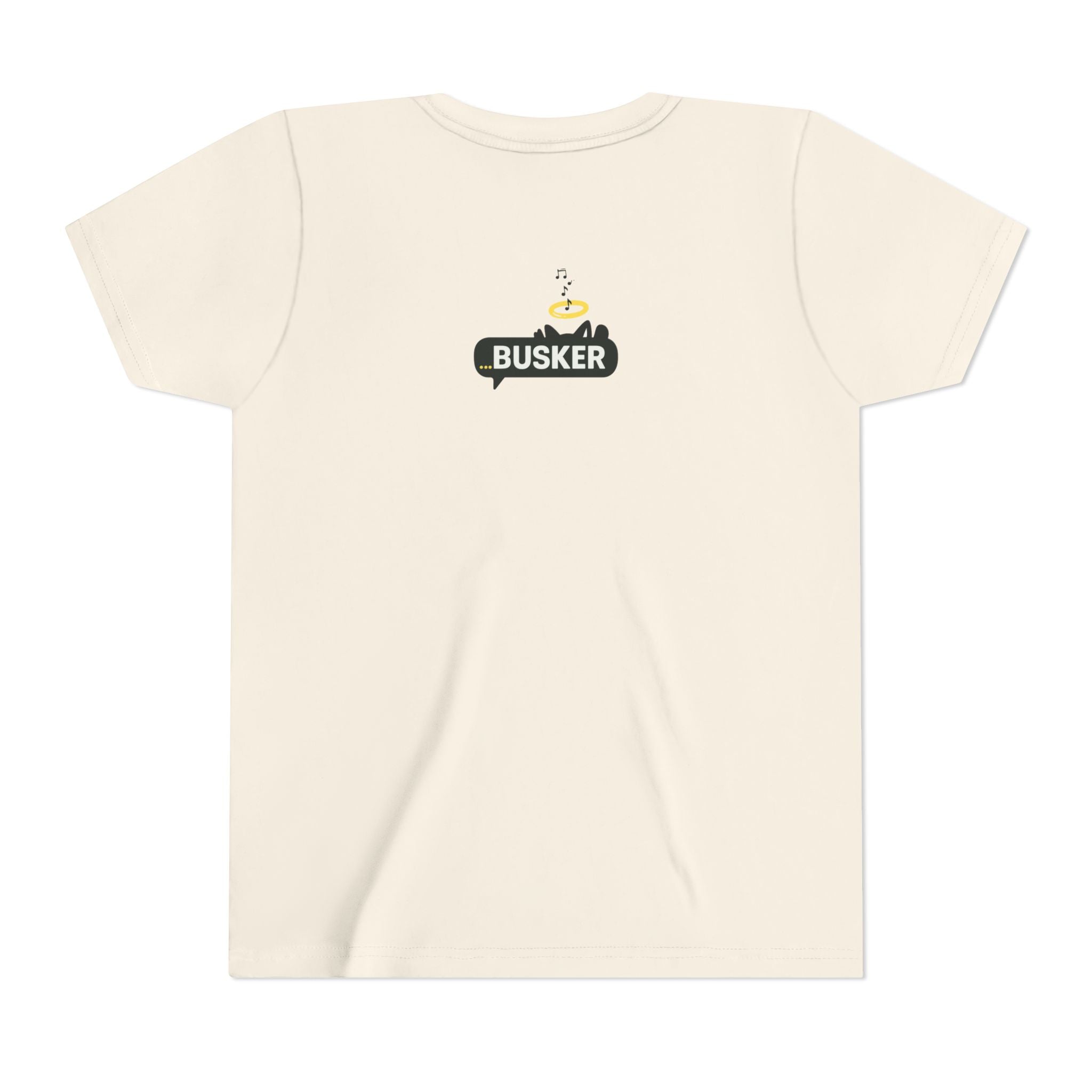 Busker Youth Tee, Fun Kids Shirt, Music Lover Gift, Summer Outfit, Creative Kids Clothing, Unique Graphic Tee