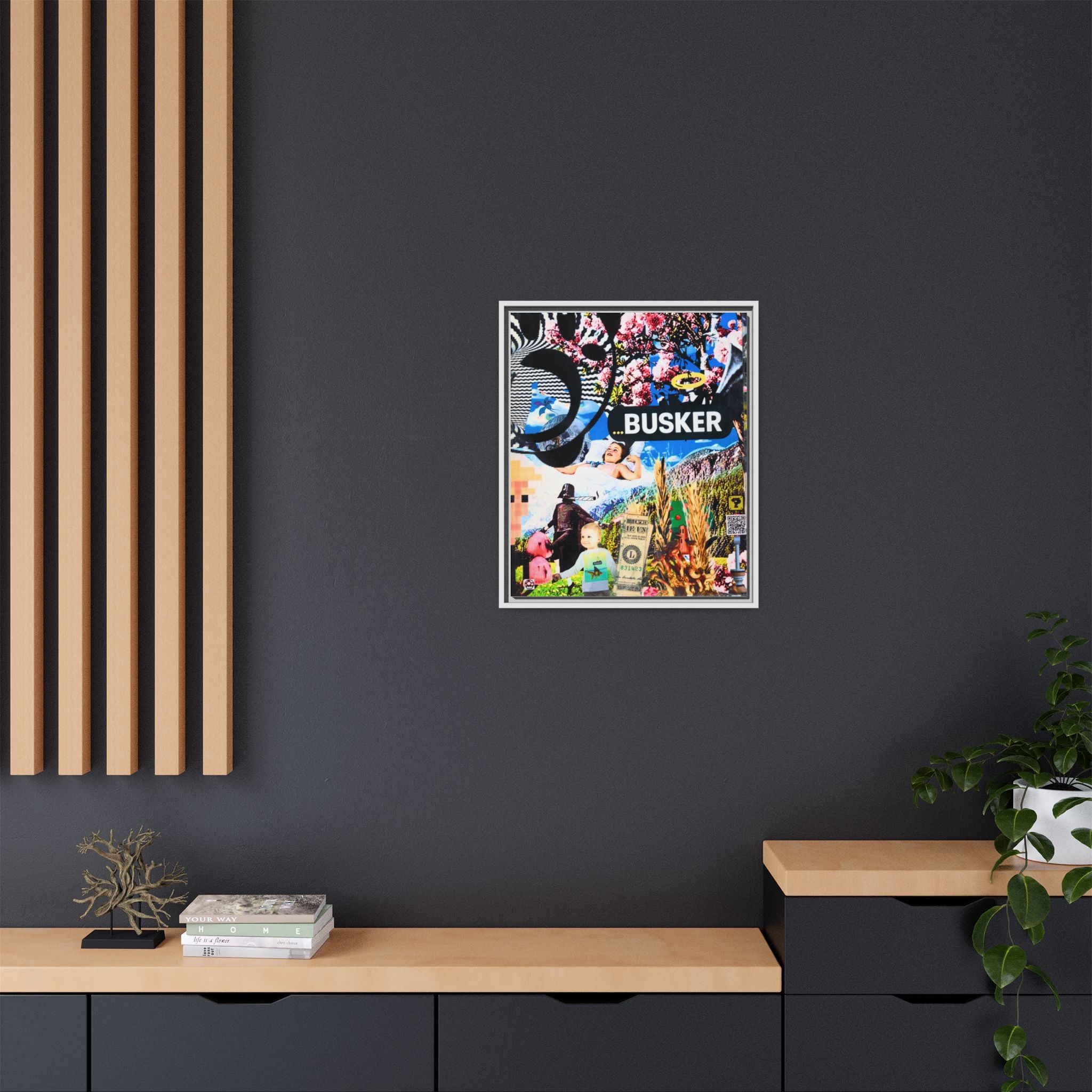 Busker Collage Matte Canvas Print — Framed Multi‑Color Wall Art