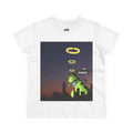 Dinosaur Busker Tee - Fun Women's Cotton T-Shirt, Casual Wear, Gift for Music Lovers, Dinosaur Design, Summer Essential