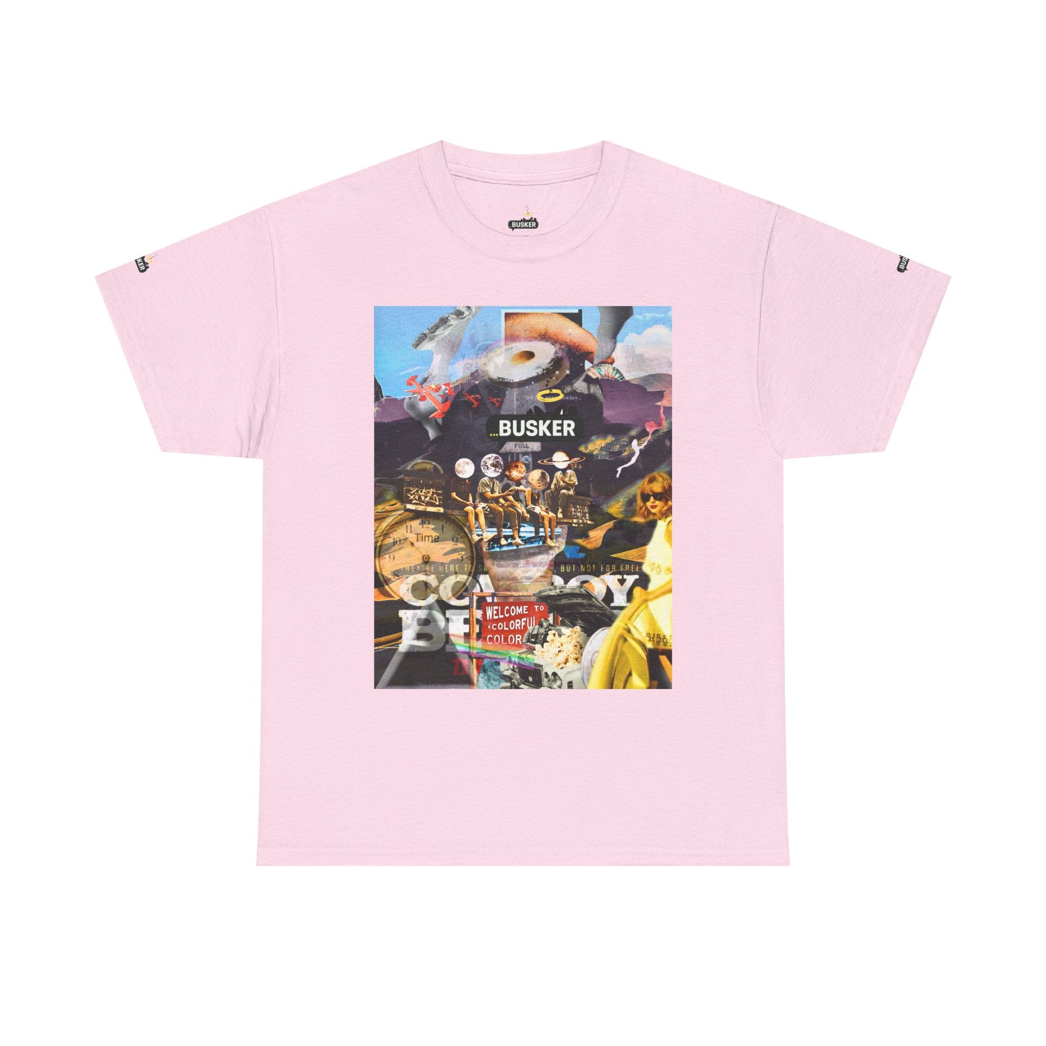 Busker Collage Graphic Tee — Vintage Music Poster Streetwear