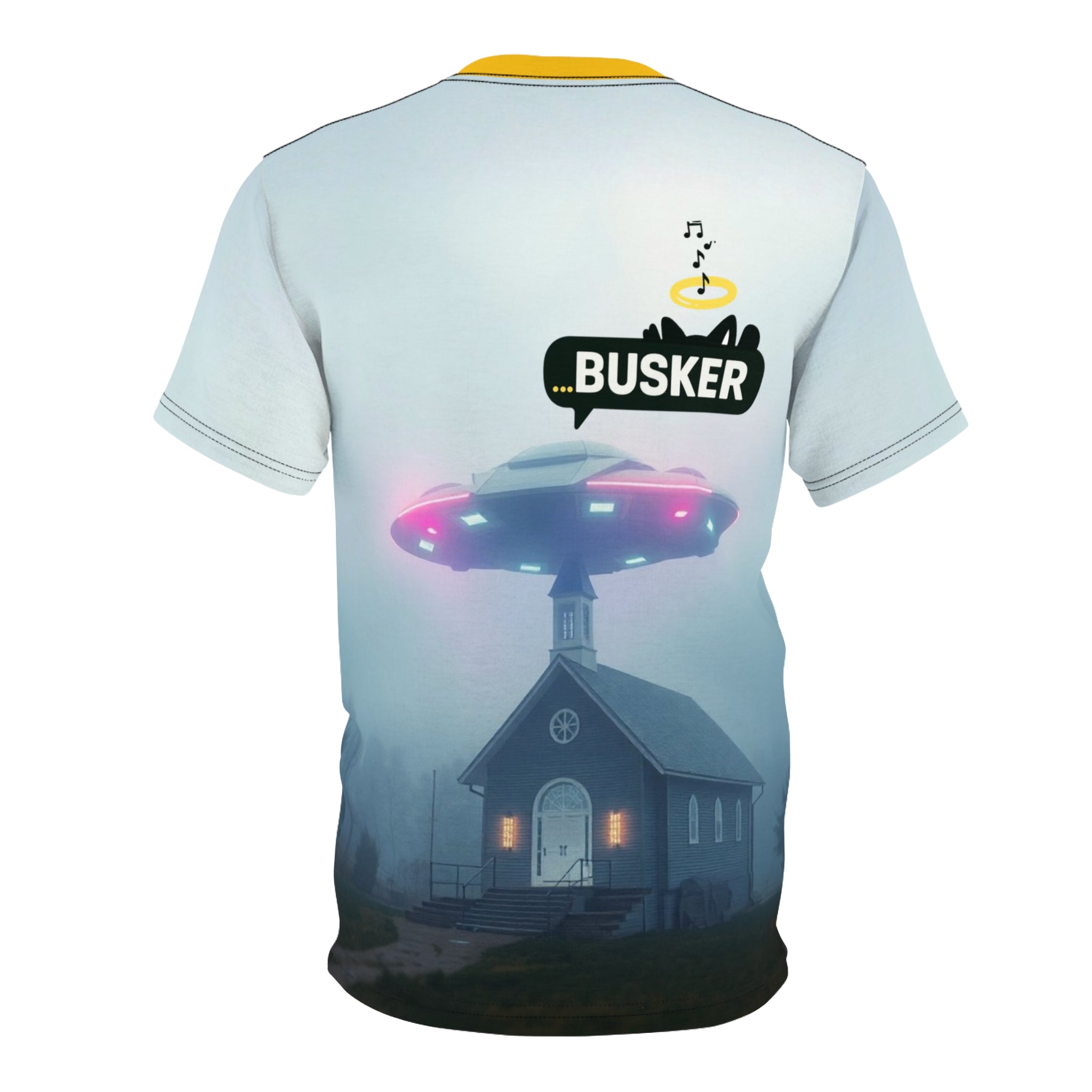 Cool Graphic Tee for Music Lovers | UFO Busker Design, Unique T-Shirt, Music Festival Wear, Quirky Gift, Unisex Casual Wear