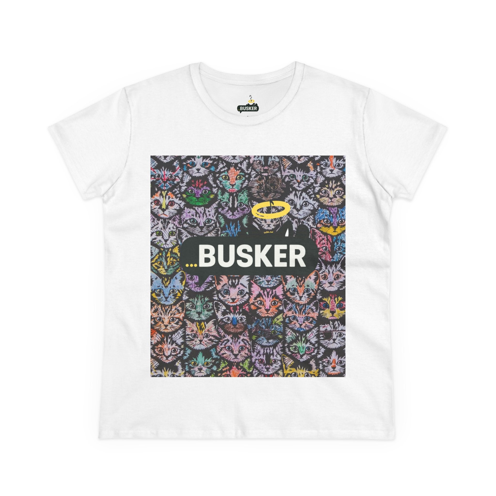 Colorful Cat Design Women's Tee, Casual Graphic Tee for Cat Lovers, Funny Gift for Friends, Summer Style, Unique Animal Art Shirt