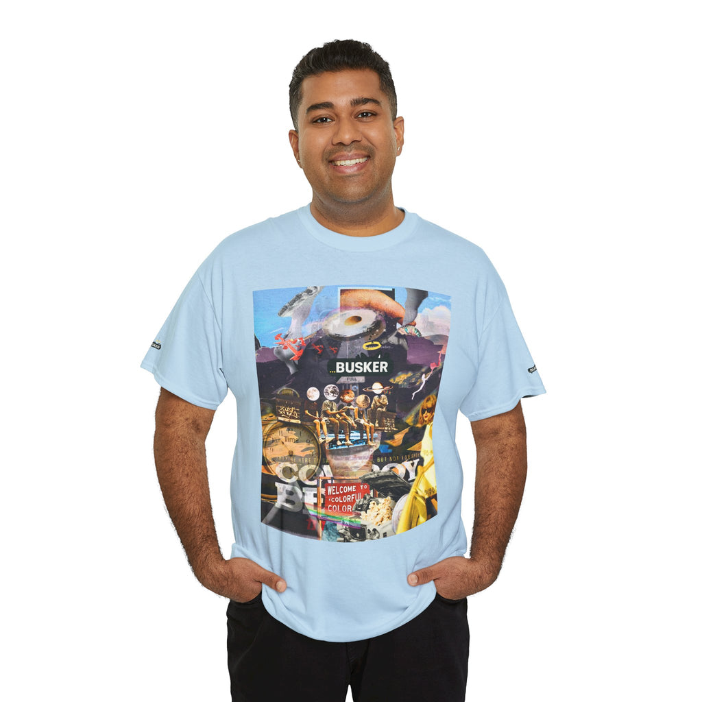 Busker Collage Graphic Tee — Vintage Music Poster Streetwear