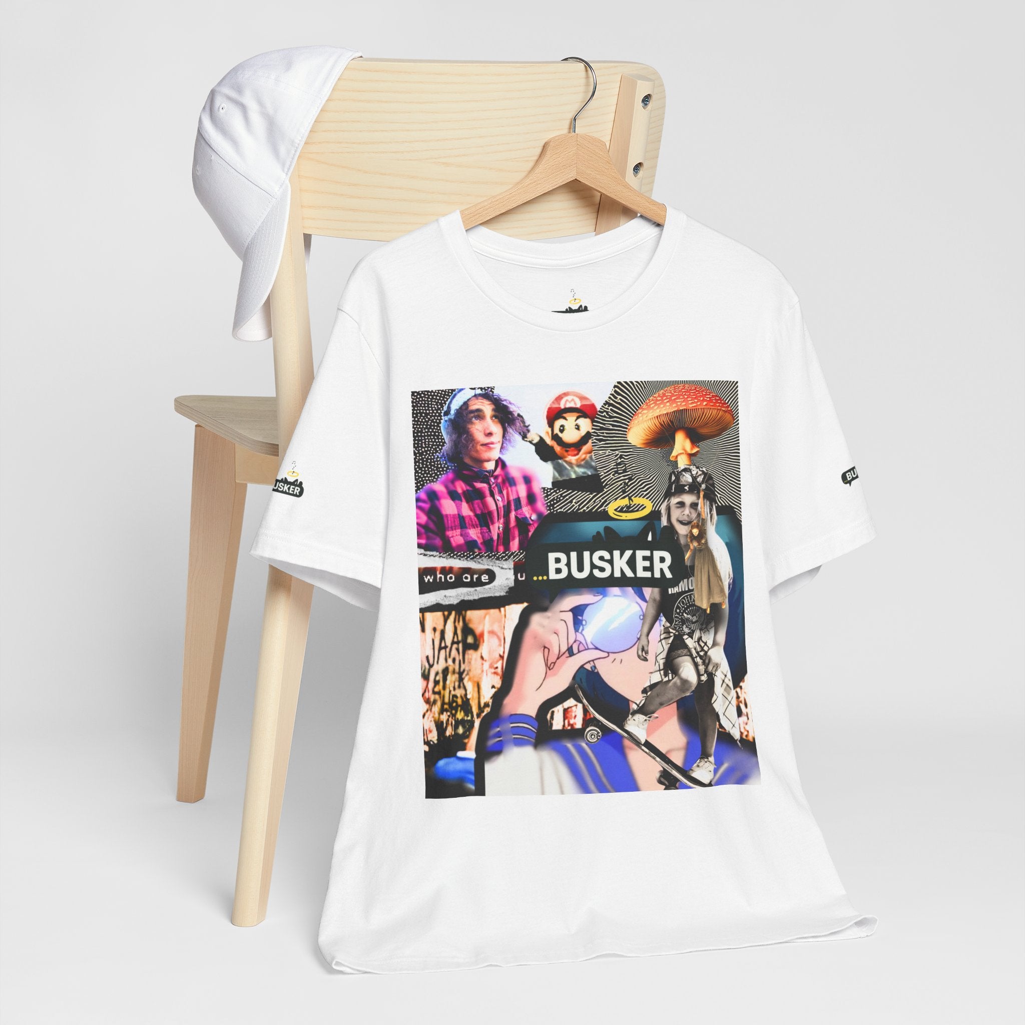 Busker Vibe Unisex Tee - Music & Art Collage Design