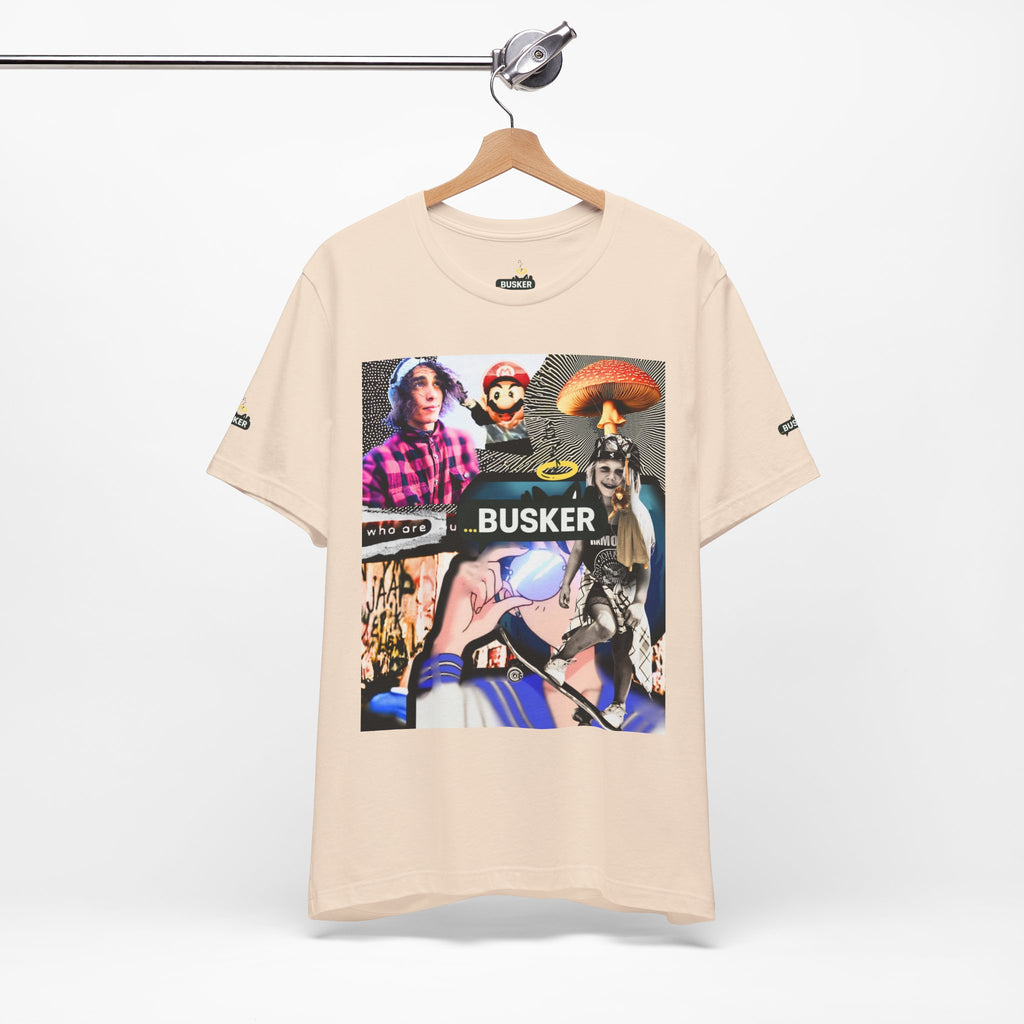 Busker Vibe Unisex Tee - Music & Art Collage Design