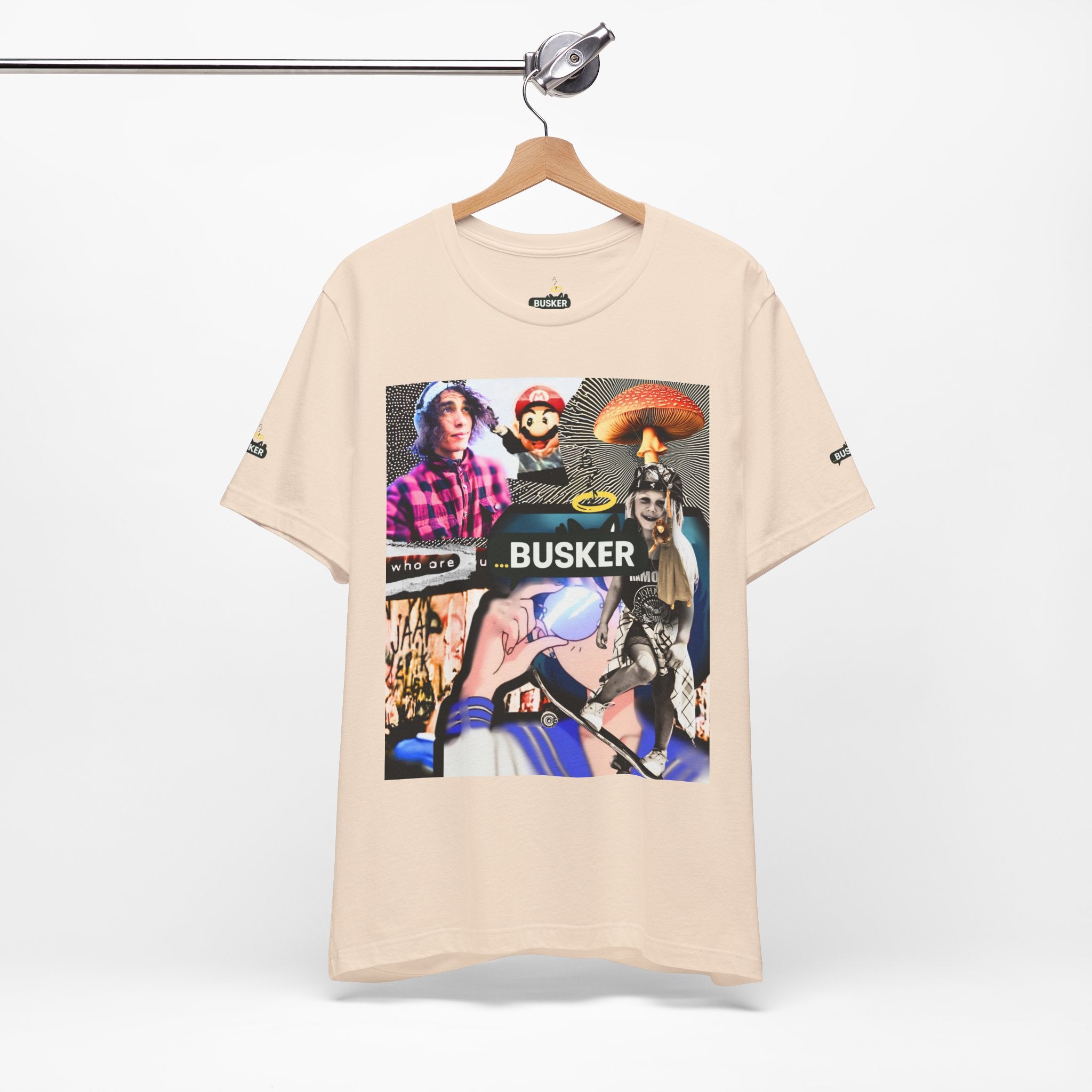 Busker Vibe Unisex Tee - Music & Art Collage Design