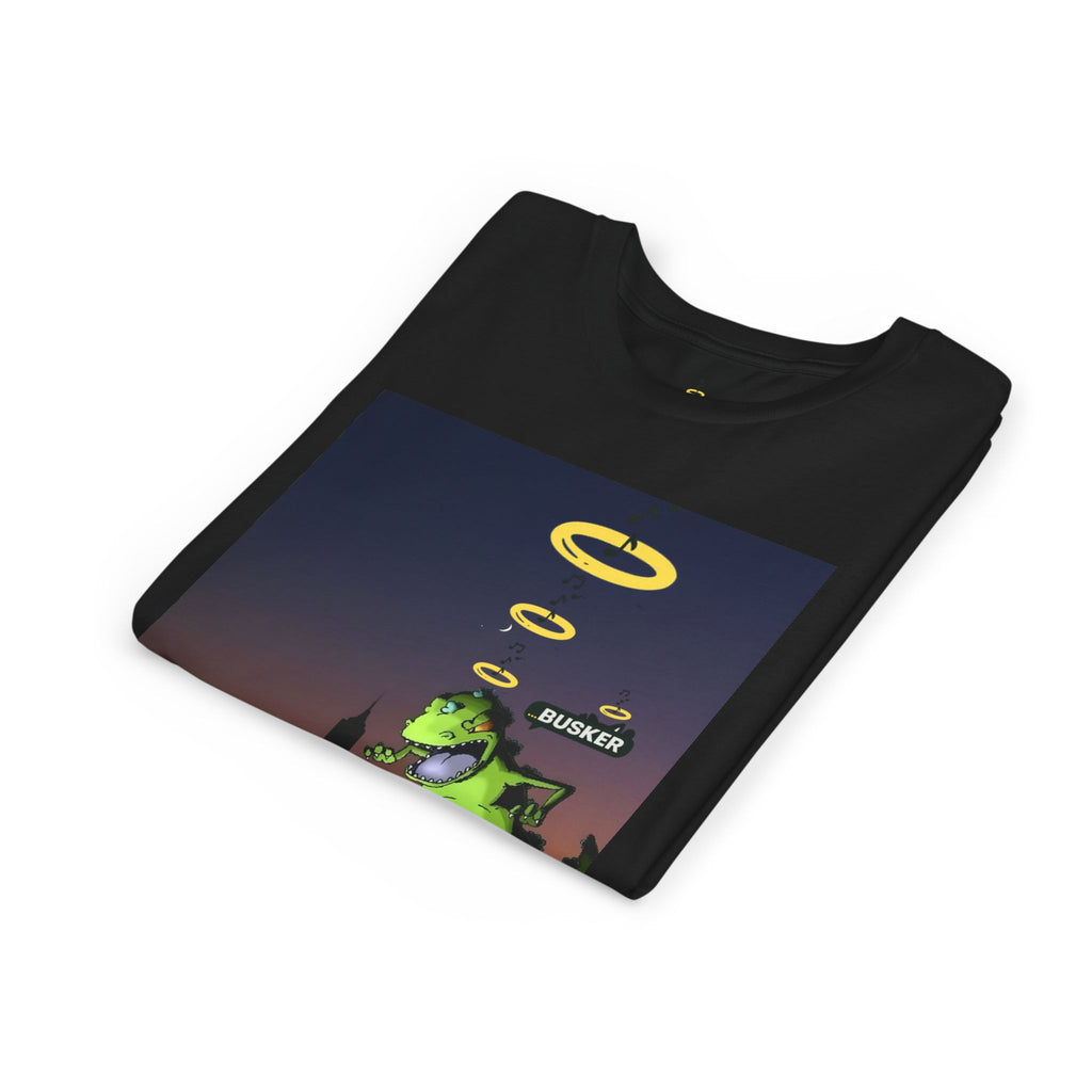 Youth Graphic Tee with Dinosaur Design, Fun Tee for Kids, Summer Style, Birthday Gift, Casual Wear, Playful Outfit, Busker Theme