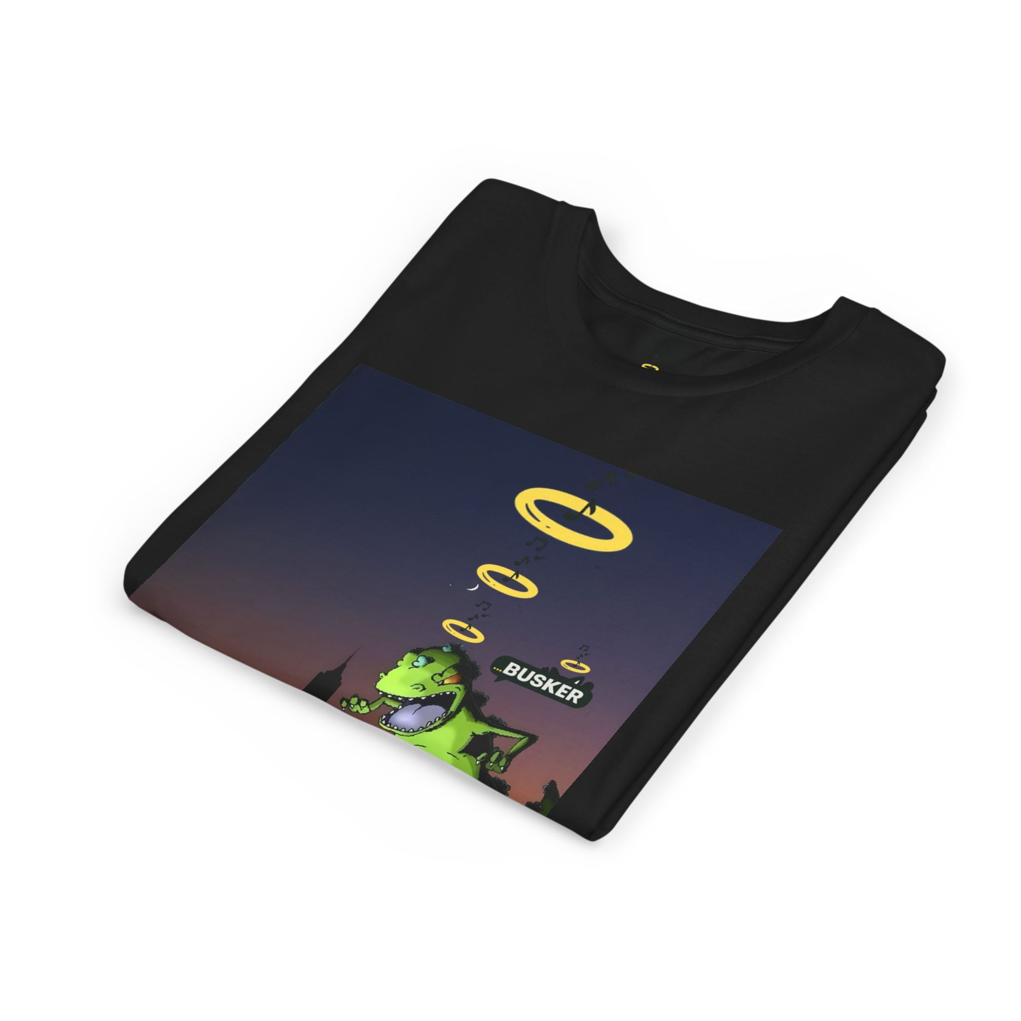 Youth Graphic Tee with Dinosaur Design, Fun Tee for Kids, Summer Style, Birthday Gift, Casual Wear, Playful Outfit, Busker Theme