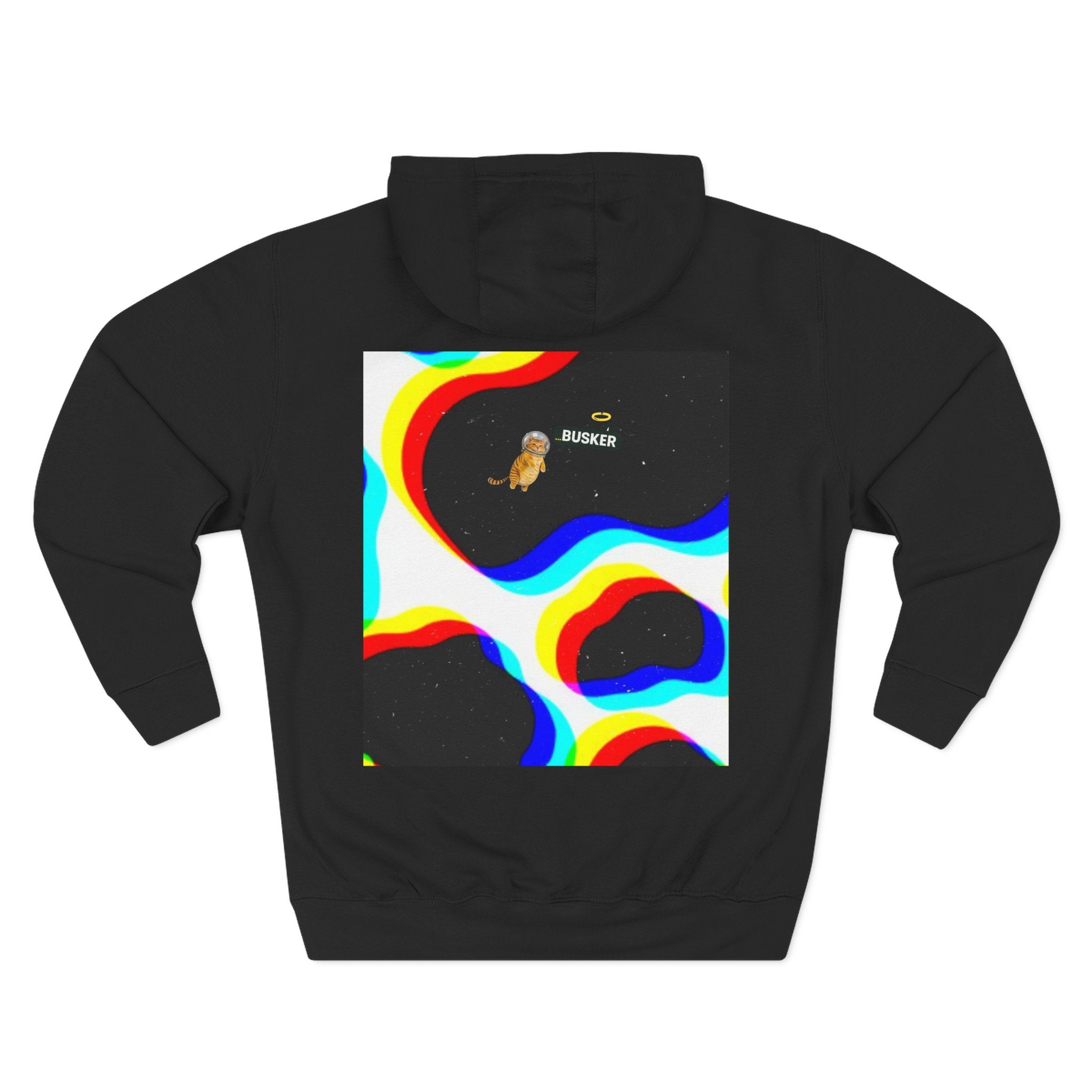 Colorful Space Cat Fleece Hoodie, Cozy, Unique, Gift for Cat Lovers, Birthday, Casual Wear, Fun Design