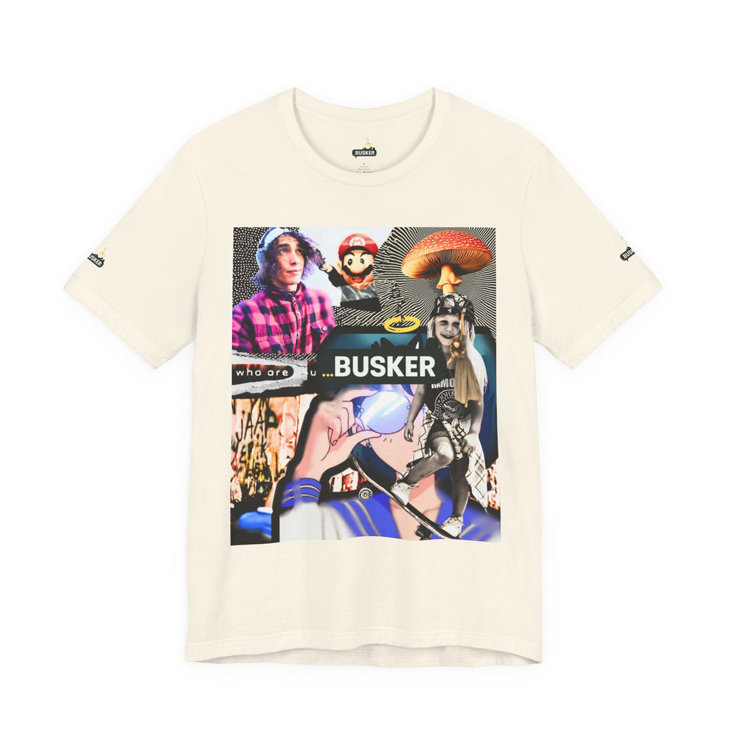 Busker Vibe Unisex Tee - Music & Art Collage Design
