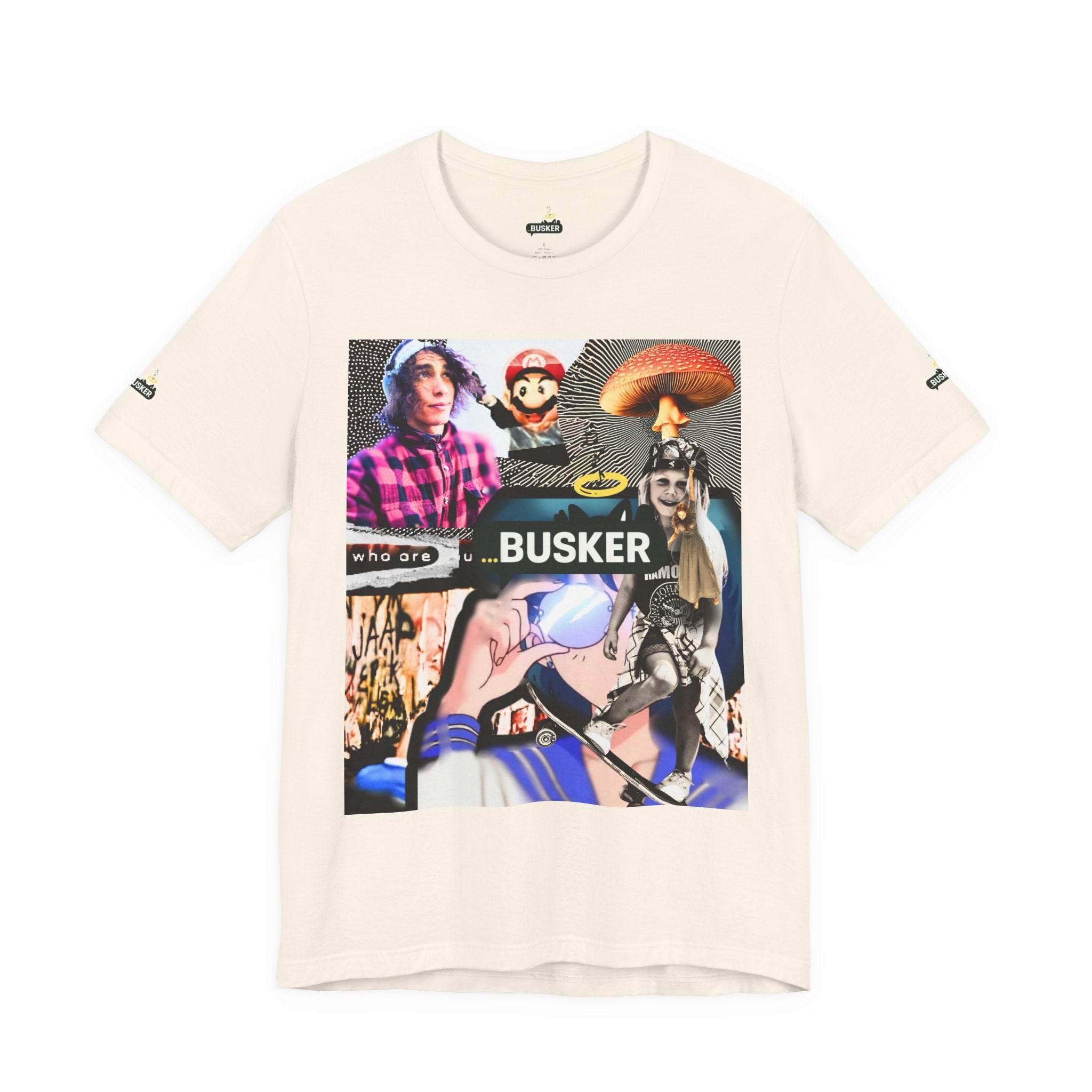 Busker Vibe Unisex Tee - Music & Art Collage Design