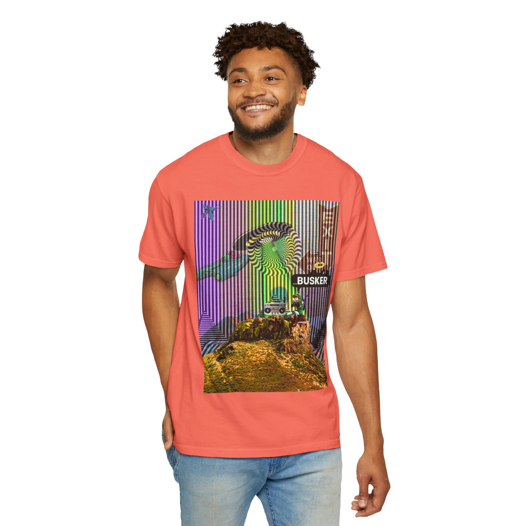 Psychedelic Busker T-Shirt, Unisex Graphic Tee, Music Lover Gift, Festival Wear, Casual Streetwear, Colorful Arttee