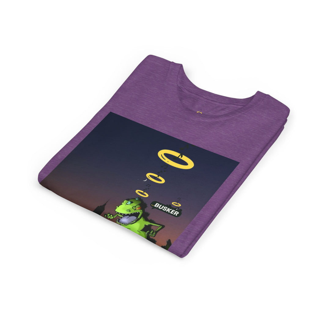 Youth Graphic Tee with Dinosaur Design, Fun Tee for Kids, Summer Style, Birthday Gift, Casual Wear, Playful Outfit, Busker Theme