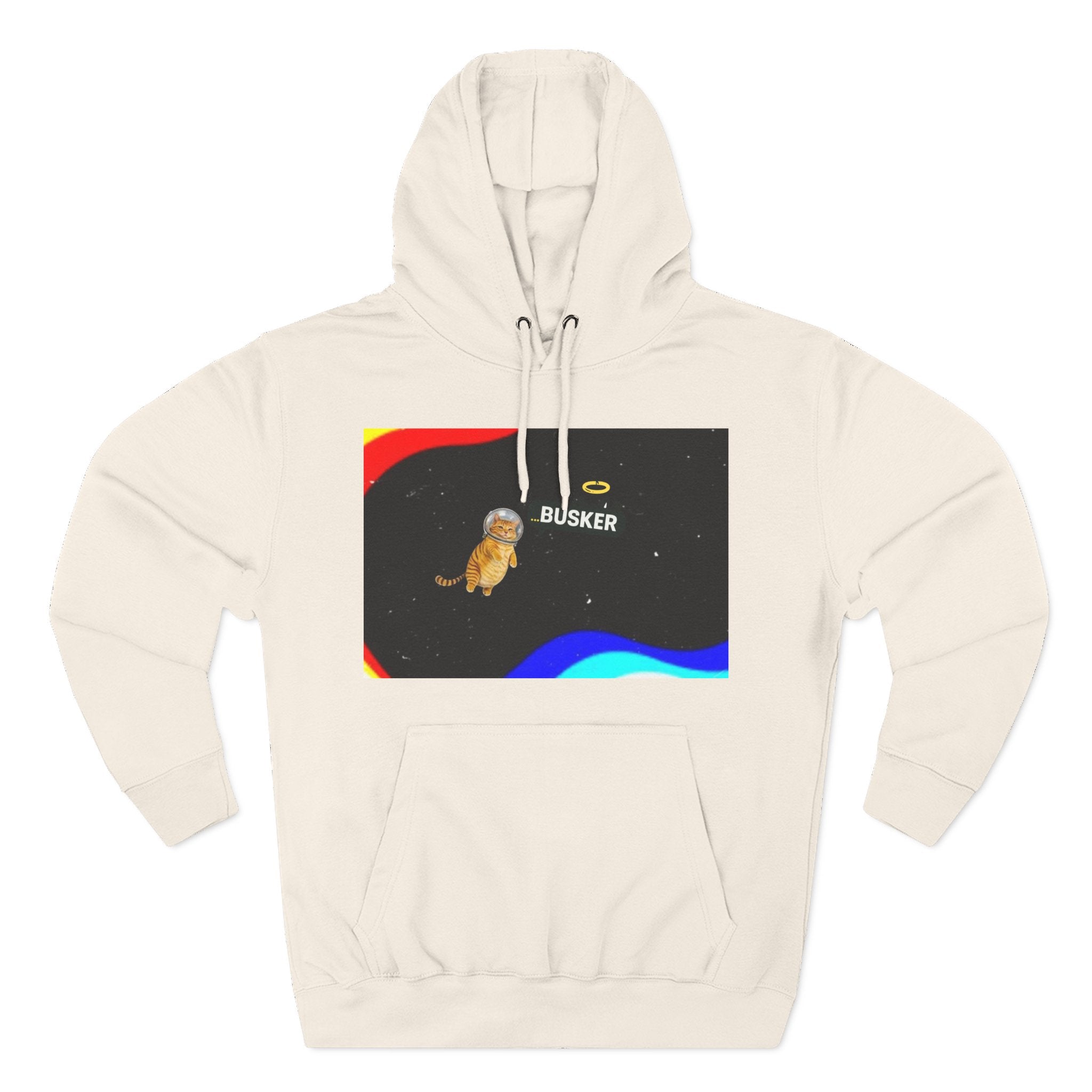 Colorful Space Cat Fleece Hoodie, Cozy, Unique, Gift for Cat Lovers, Birthday, Casual Wear, Fun Design