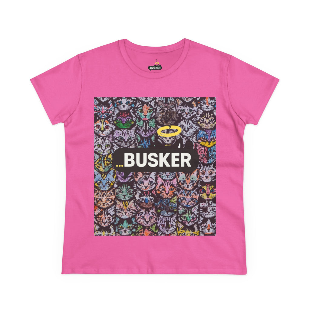 Colorful Cat Design Women's Tee, Casual Graphic Tee for Cat Lovers, Funny Gift for Friends, Summer Style, Unique Animal Art Shirt