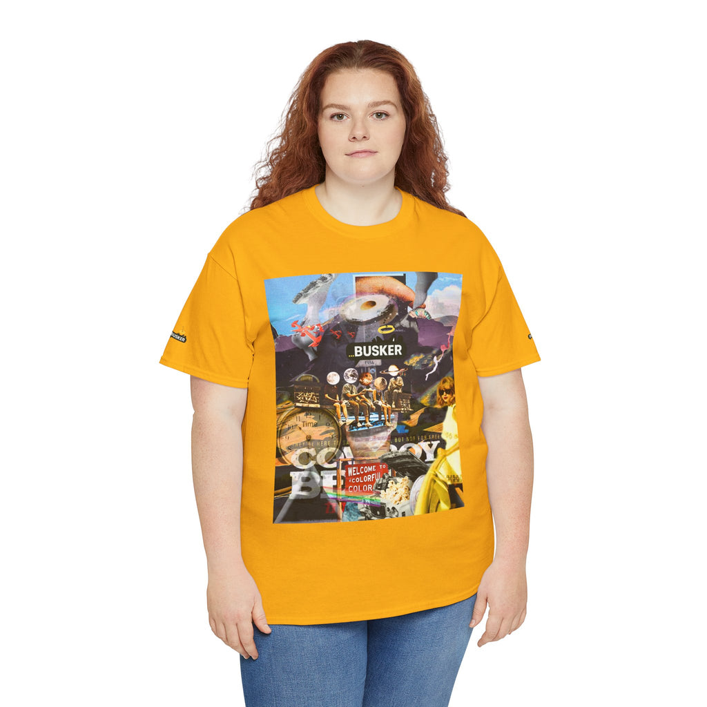 Busker Collage Graphic Tee — Vintage Music Poster Streetwear