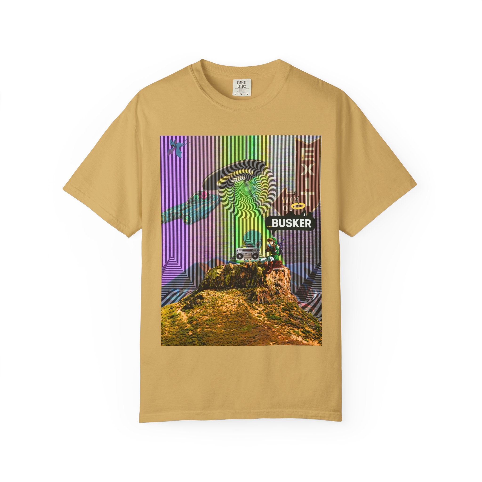 Psychedelic Busker T-Shirt, Unisex Graphic Tee, Music Lover Gift, Festival Wear, Casual Streetwear, Colorful Arttee