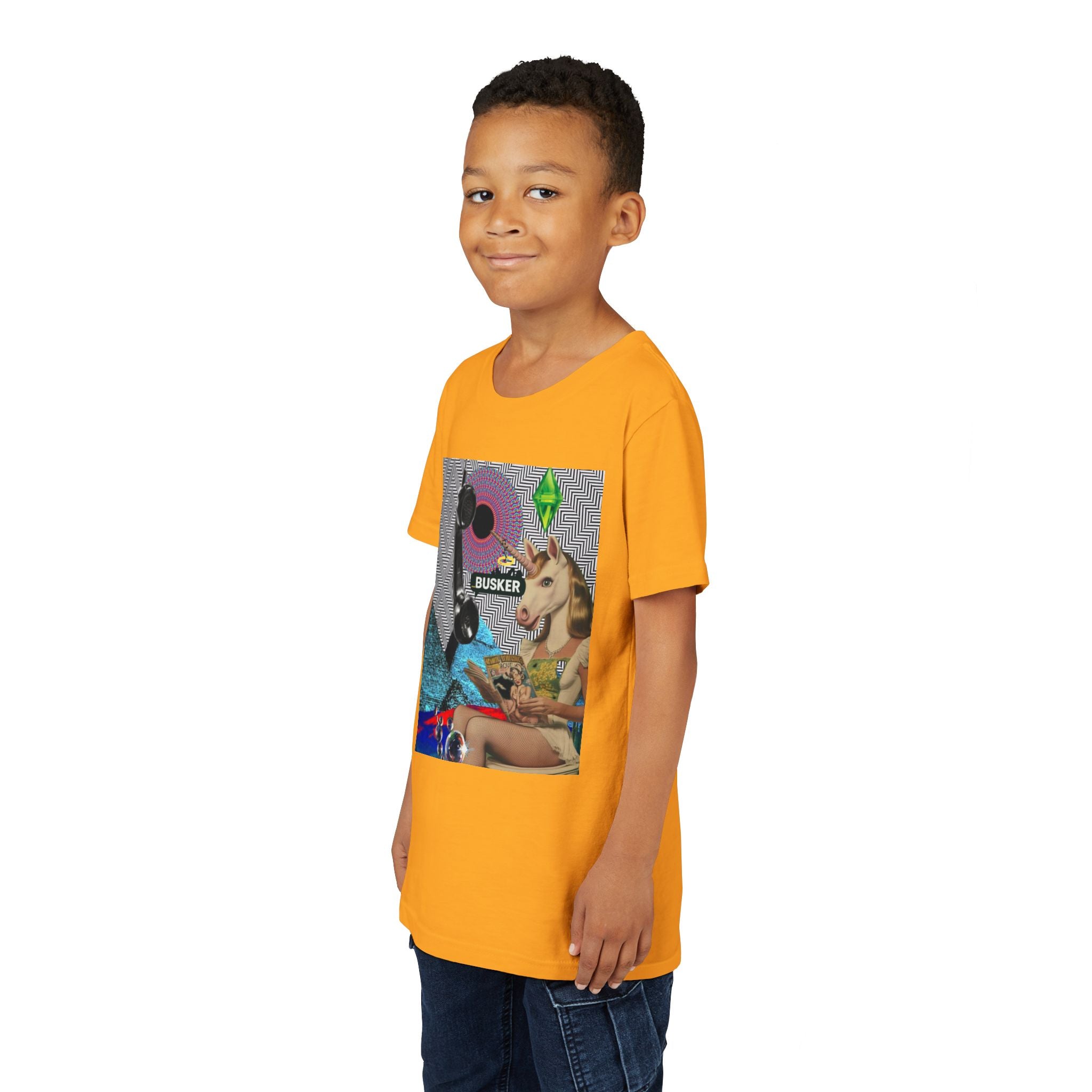 Youth Graphic Tee with Fun 'Busker' Design, Cool Summer Shirt, Gifts for Kids, Festival Attire, Trendy Youthwear