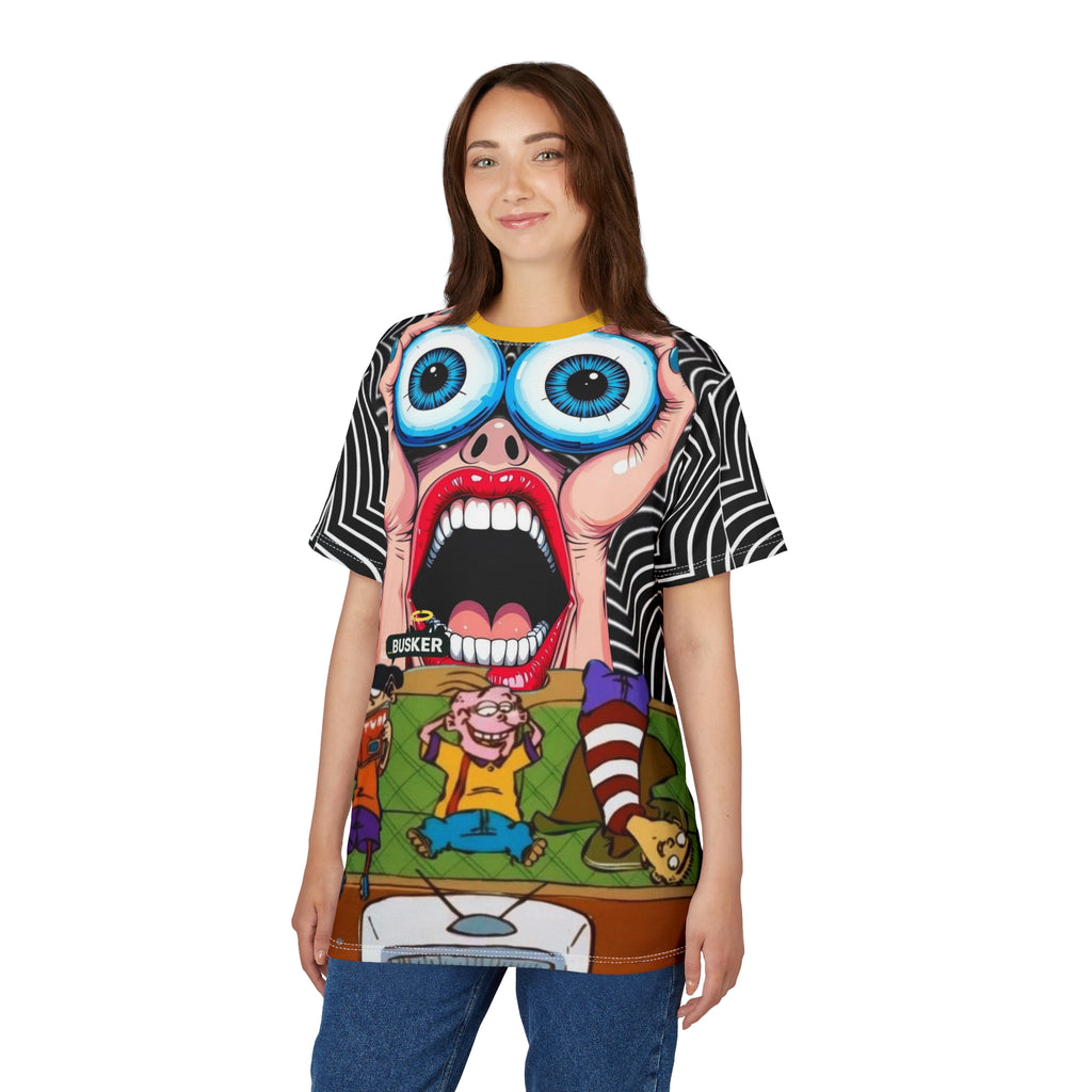 Bold Graphic Tee for Cartoon Lovers | Edgy AOP Unisex T-Shirt | Fun Gift for Anime Fans, Graphic Print Tee, Casual Wear