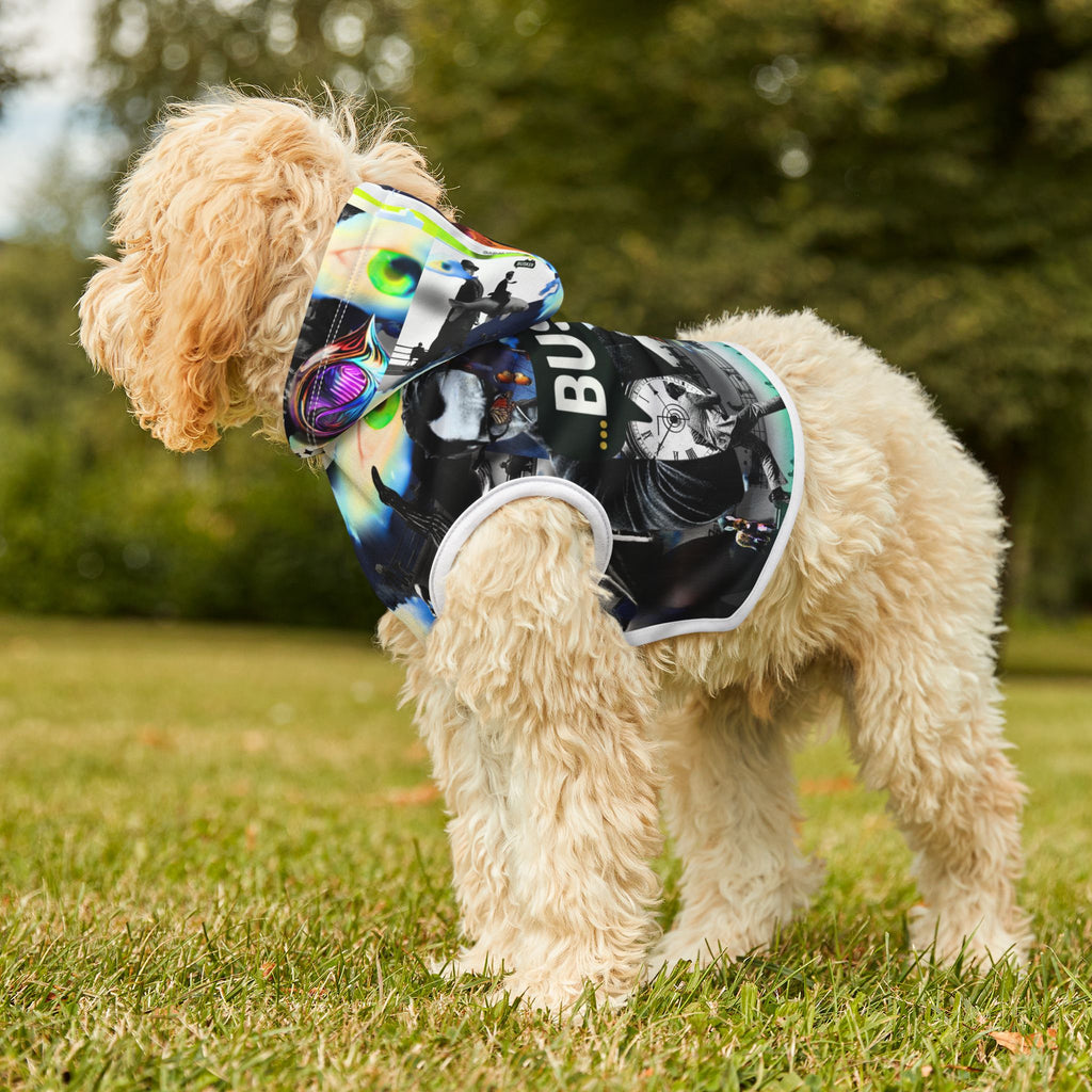 Busker Collage Pet Hoodie — Colorful Urban Music Graphic