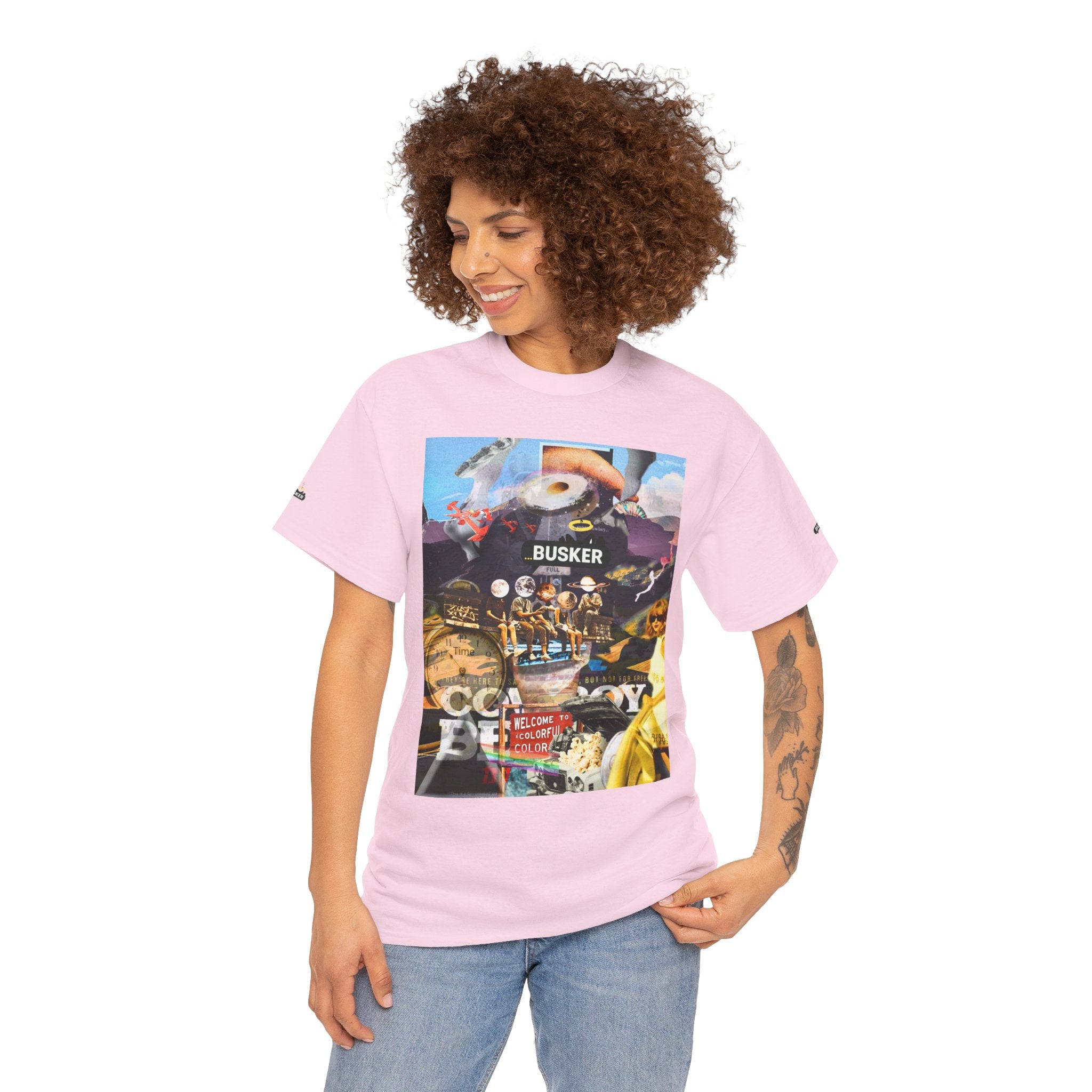 Busker Collage Graphic Tee — Vintage Music Poster Streetwear