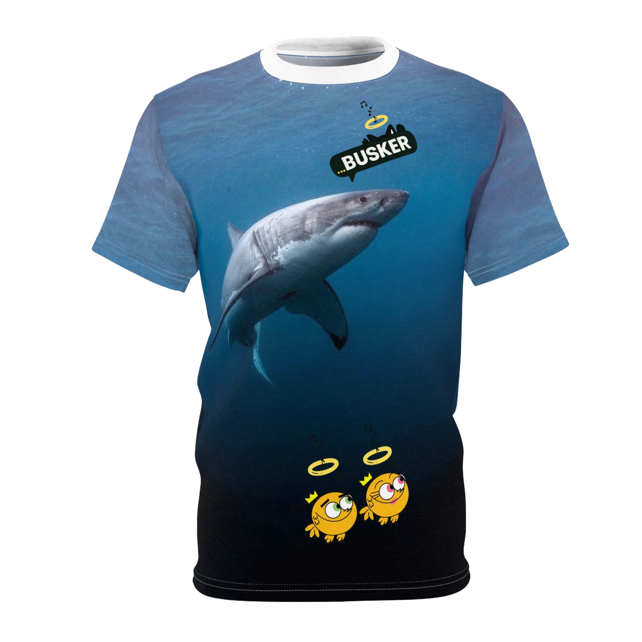 Ocean-Inspired Unisex Cut & Sew Tee, Unique Shark Design, Beachwear, Fun Gift for Ocean Lovers, Playful and Comfortable Clothing