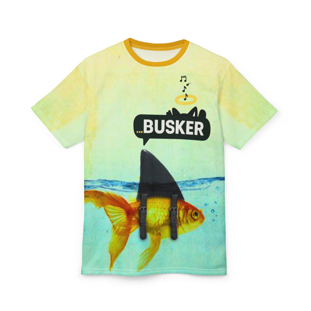 Goldfish Busker Unisex Tee, Fun Graphic T-Shirt, Music Lover Gift, Quirky Ocean Apparel, Summer Vibes Shirt, Unique Beachwear