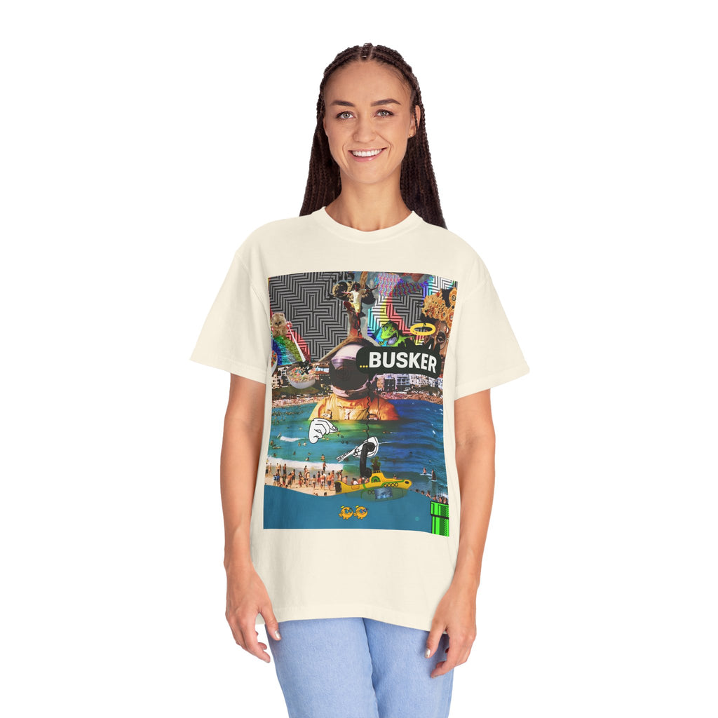 Vibrant Busker T-Shirt, Unisex Graphic Tee, Street Art Inspired Apparel, Casual Wear, Summer Festival Clothing