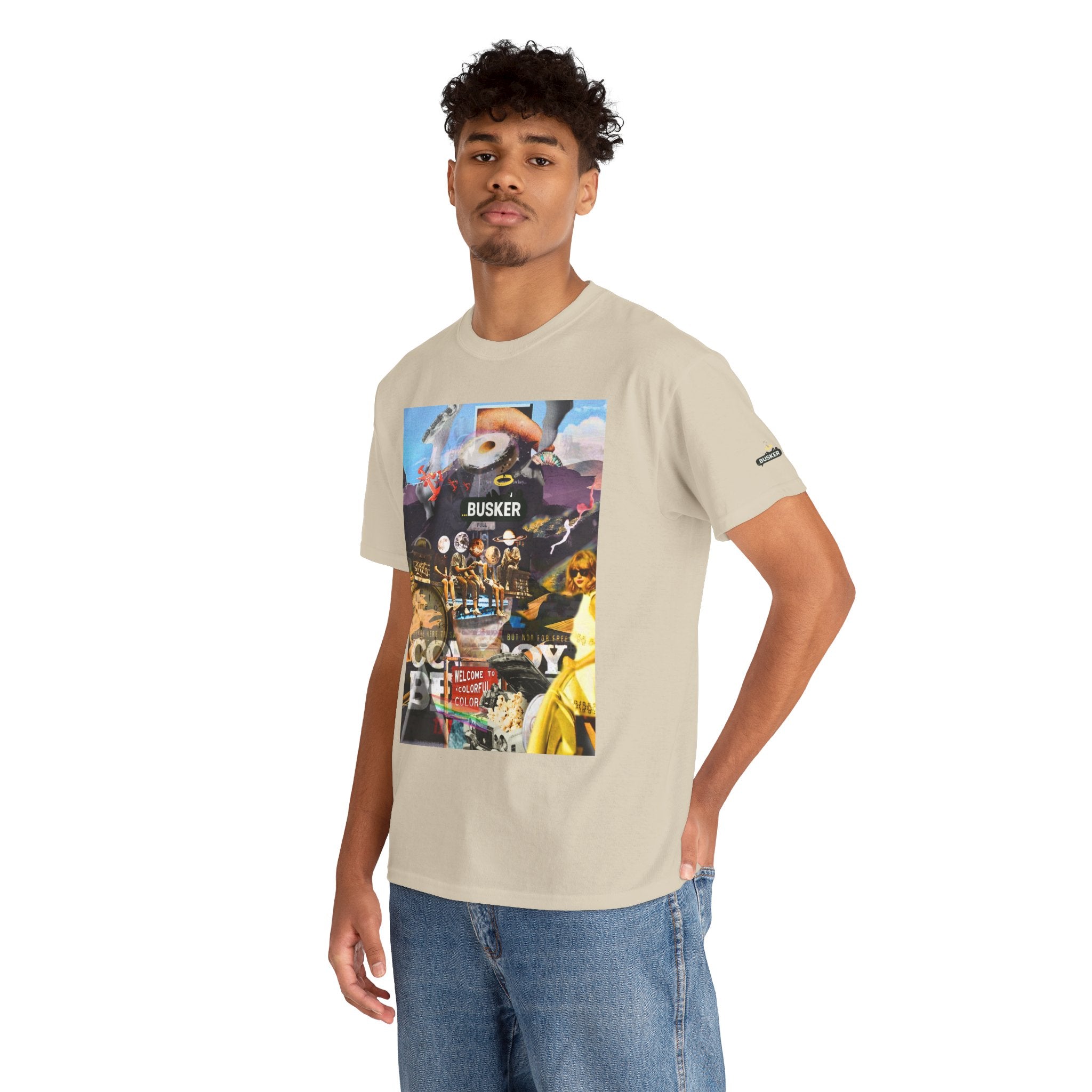 Busker Collage Graphic Tee — Vintage Music Poster Streetwear