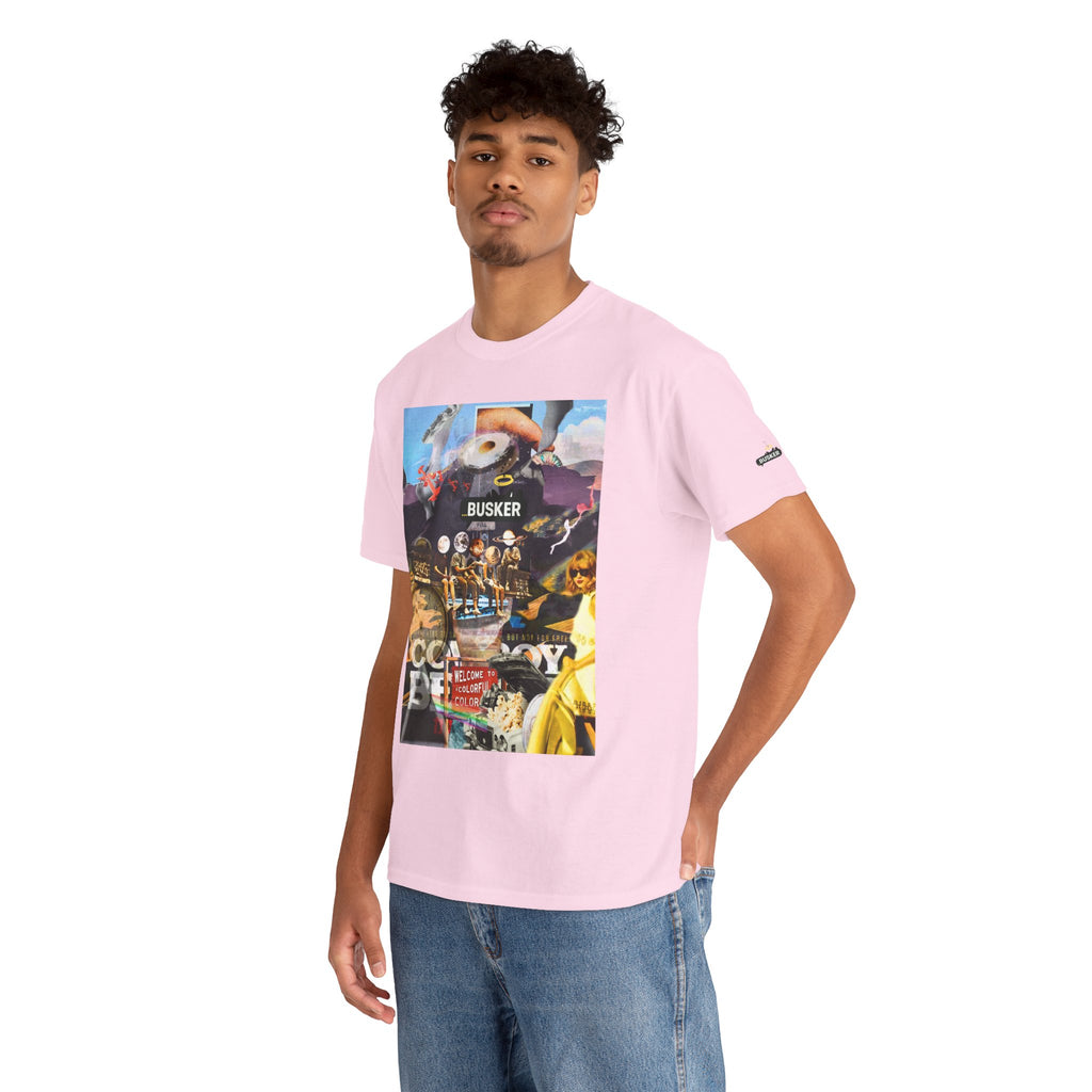 Busker Collage Graphic Tee — Vintage Music Poster Streetwear