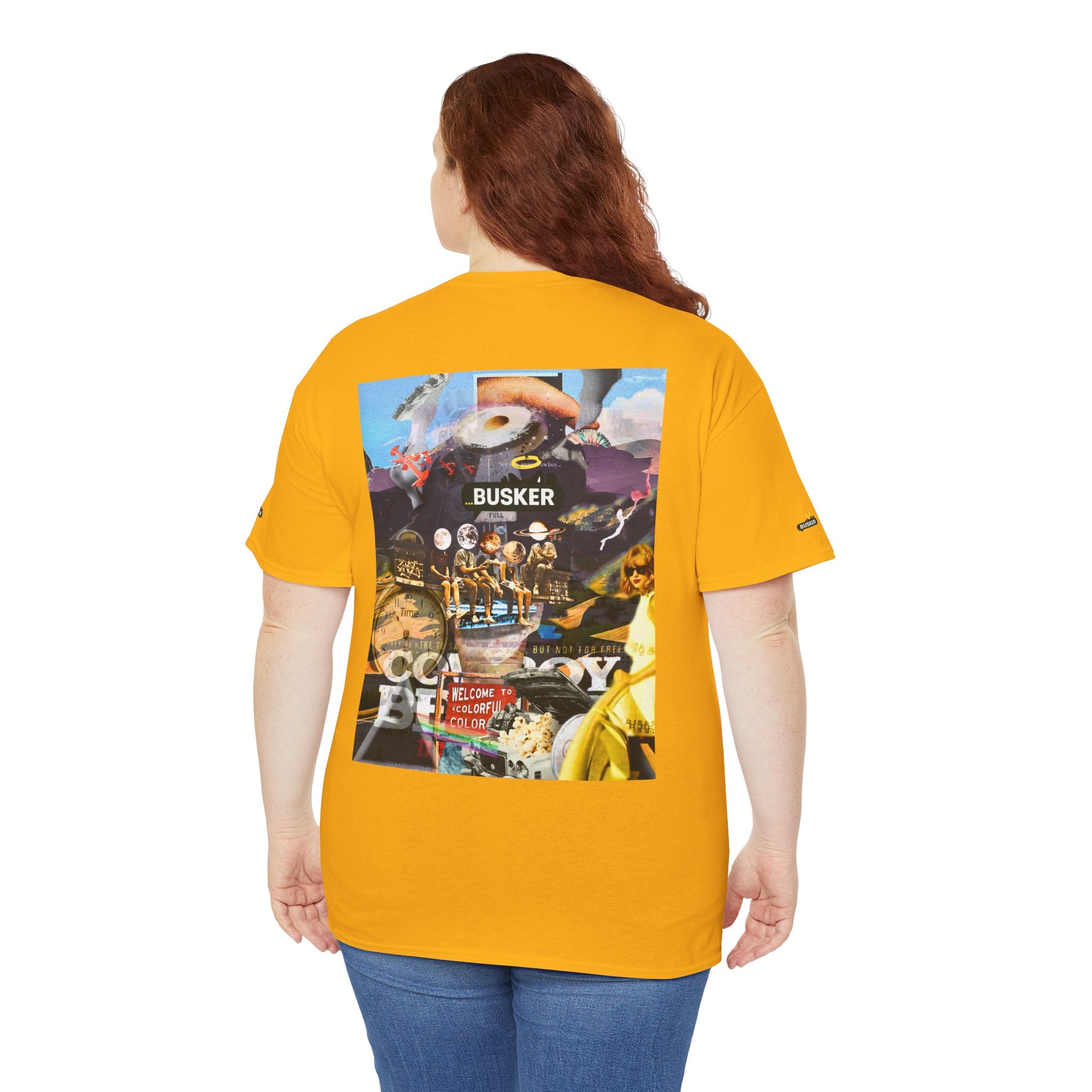 Busker Collage Graphic Tee — Vintage Music Poster Streetwear