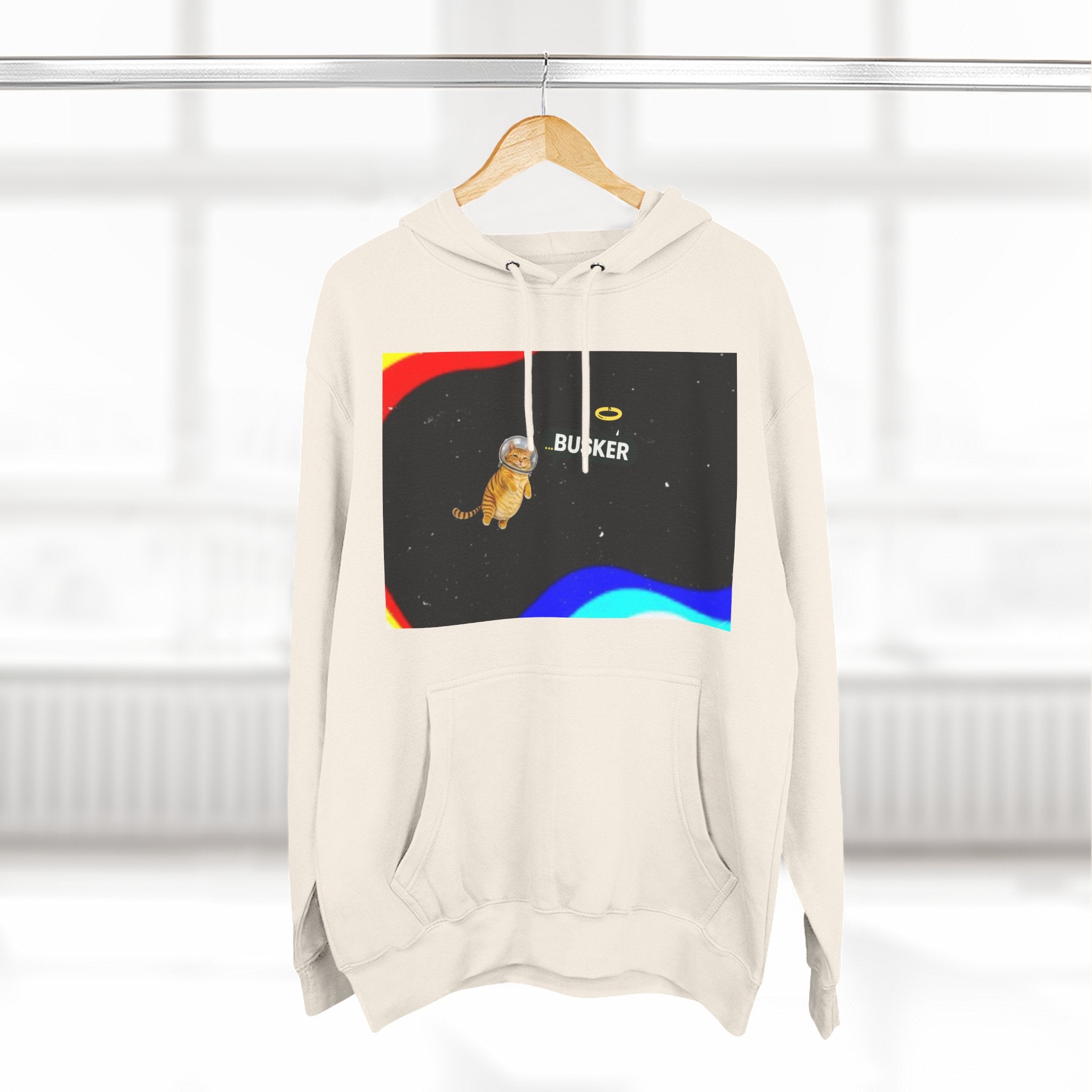 Colorful Space Cat Fleece Hoodie, Cozy, Unique, Gift for Cat Lovers, Birthday, Casual Wear, Fun Design