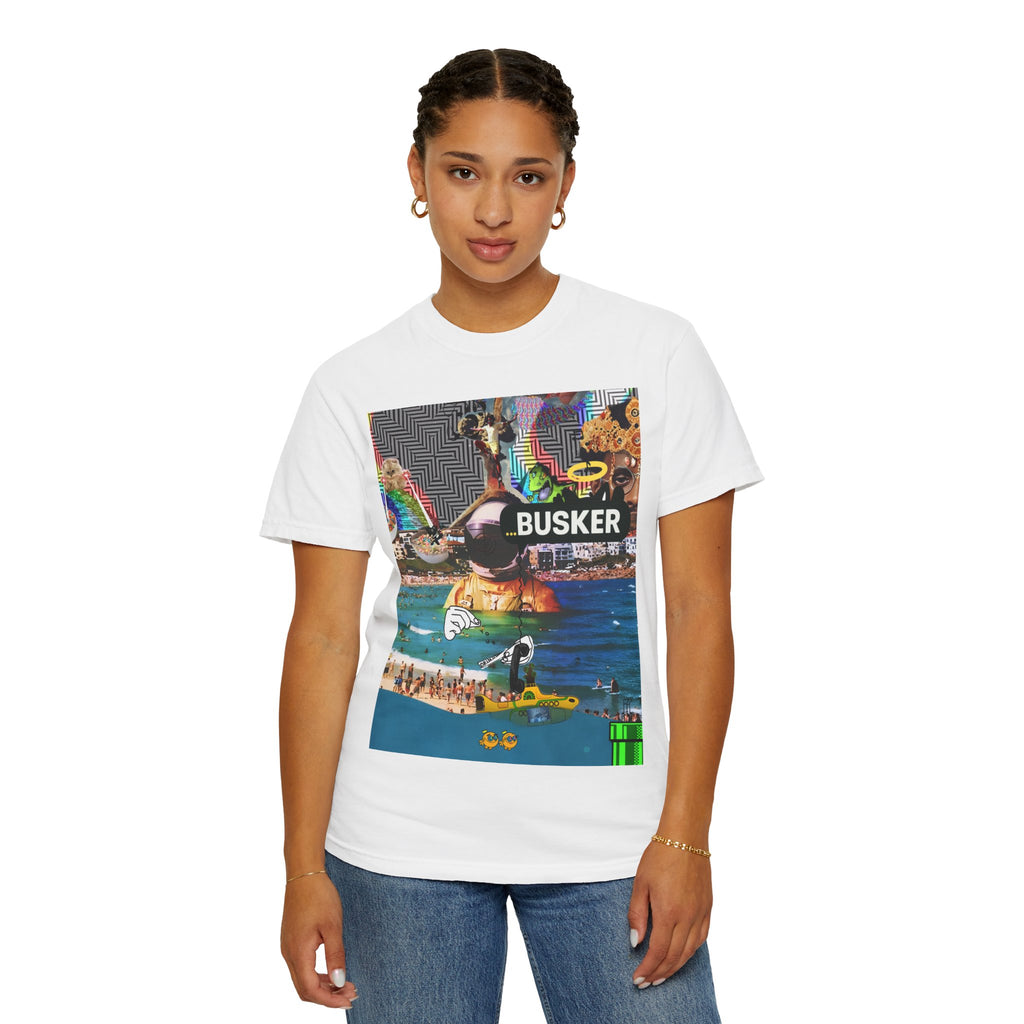 Vibrant Busker T-Shirt, Unisex Graphic Tee, Street Art Inspired Apparel, Casual Wear, Summer Festival Clothing