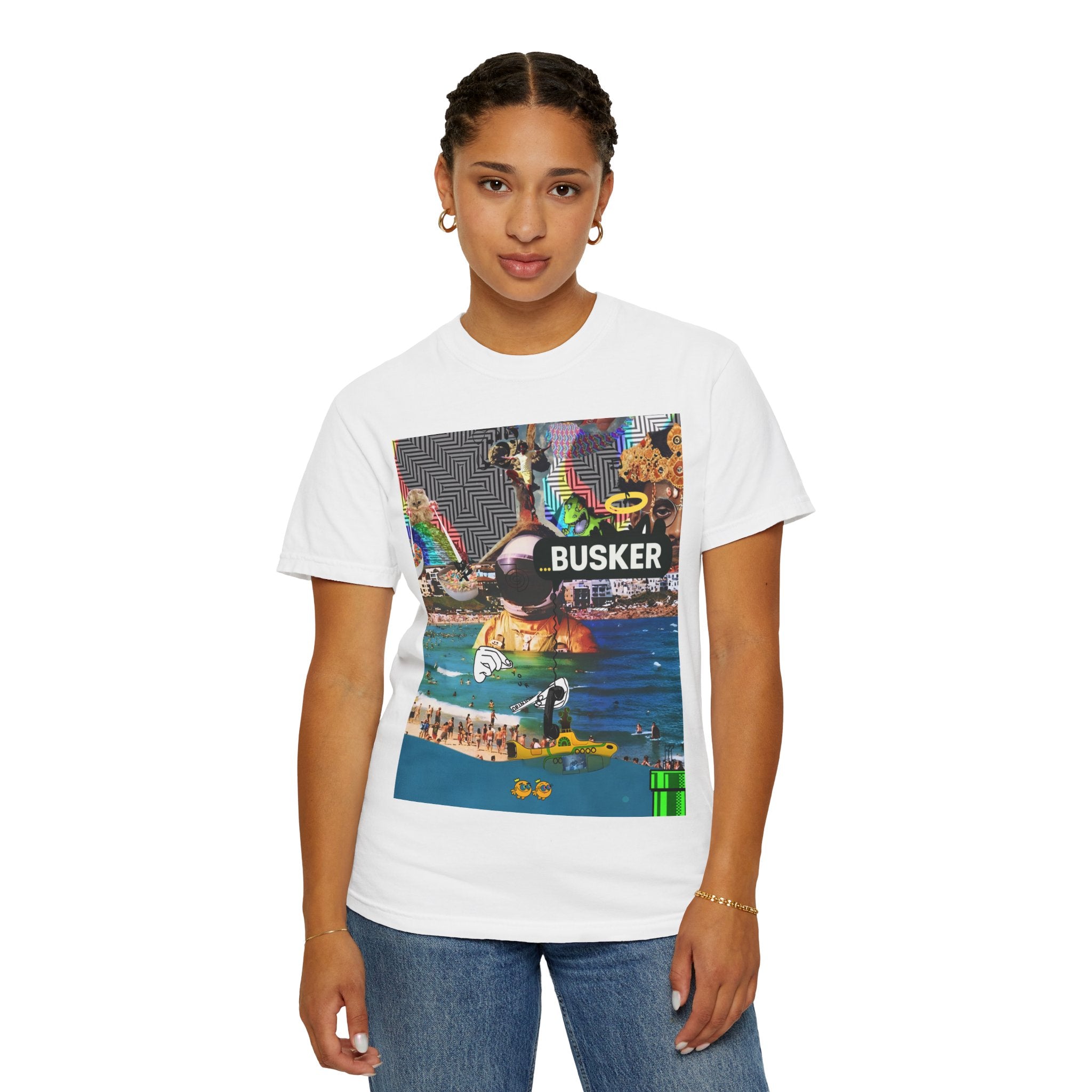 Vibrant Busker T-Shirt, Unisex Graphic Tee, Street Art Inspired Apparel, Casual Wear, Summer Festival Clothing