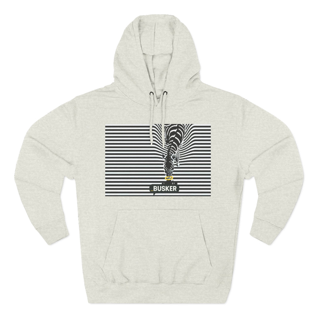 Busker Three-Panel Fleece Hoodie, Striped Design, Unisex Fashion Hoodie, Cozy Gift for Music Lovers, Street Performer Style