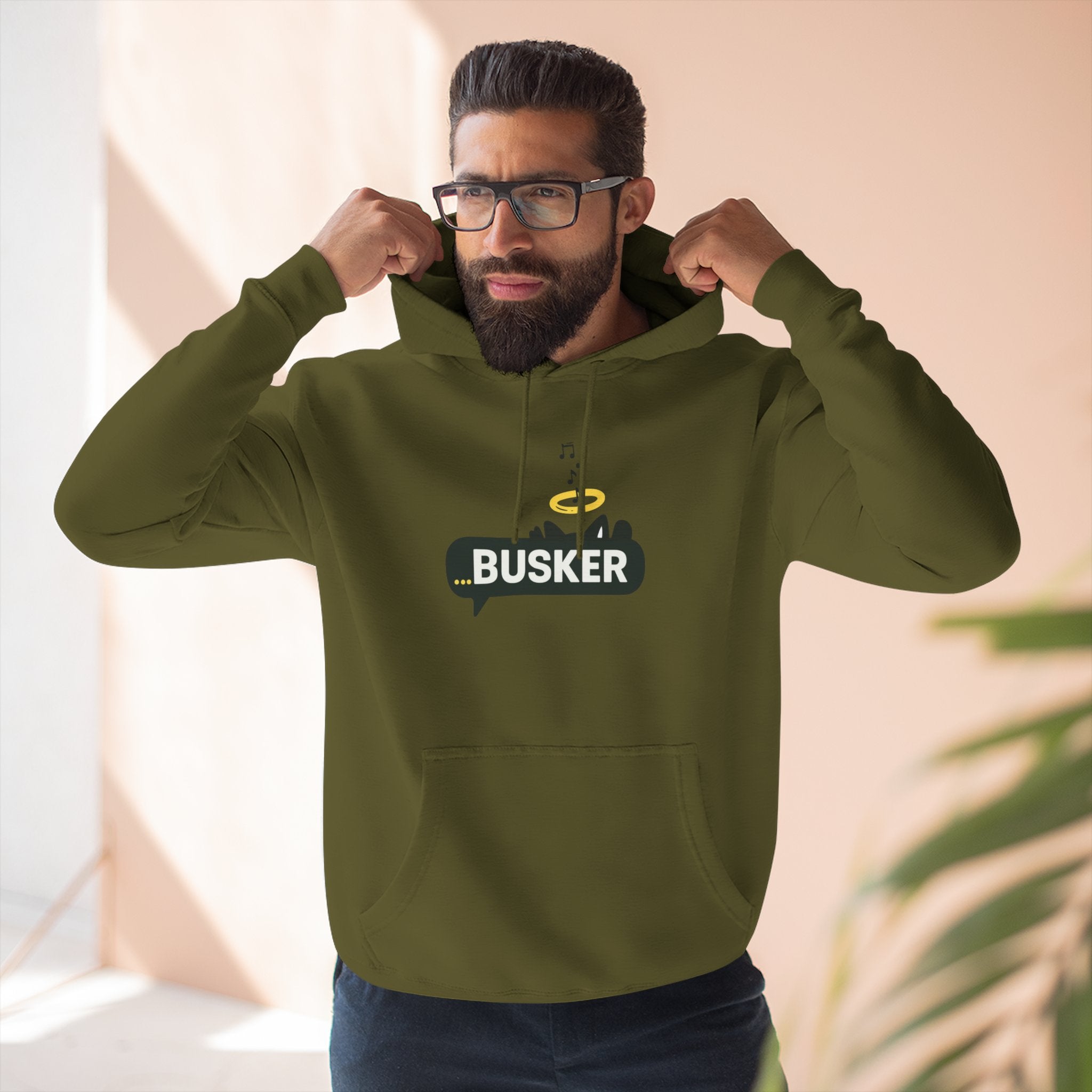 Busker Fleece Hoodie - Cozy Street Art Inspired Hoodie for Music Lovers, Casual Wear, Gift for Musicians, Concert Attire, Relaxed Fit