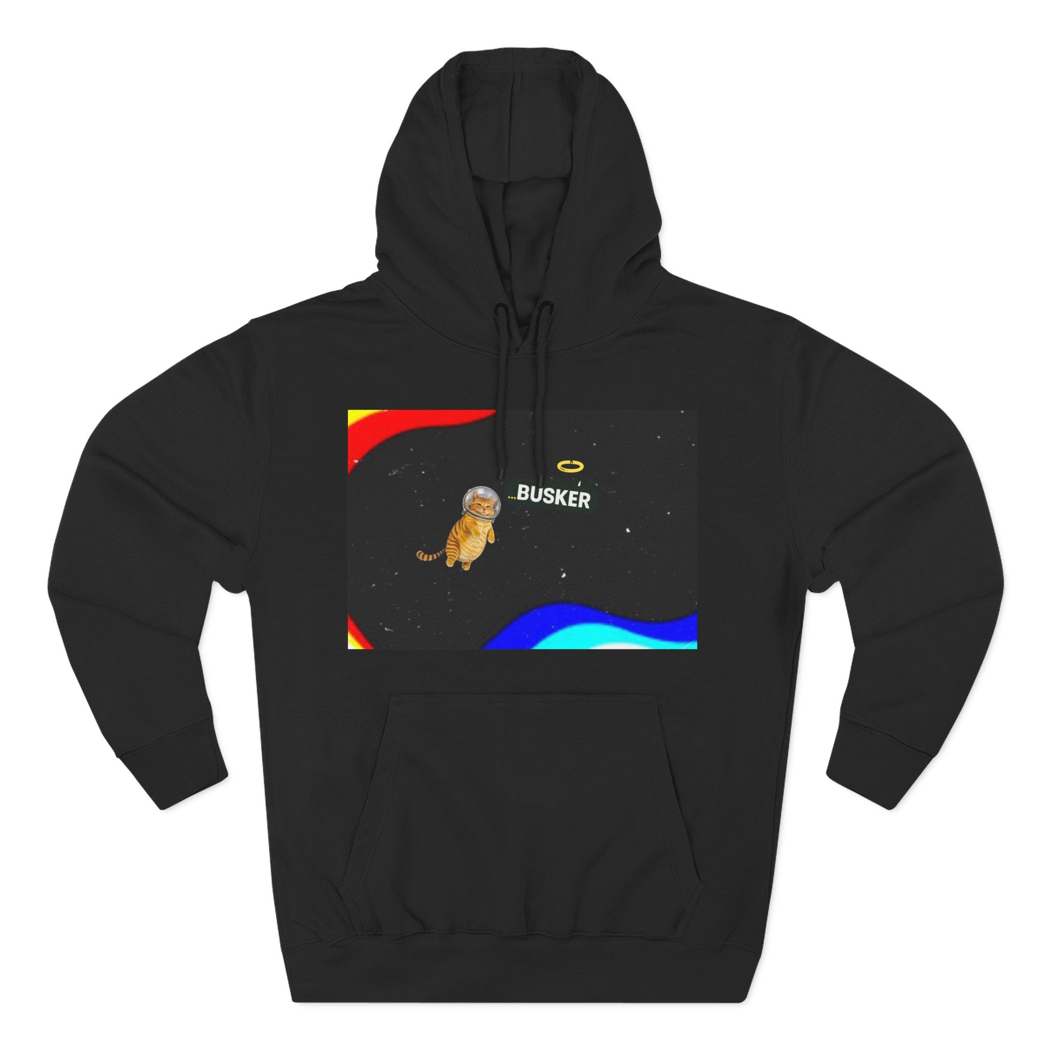 Colorful Space Cat Fleece Hoodie, Cozy, Unique, Gift for Cat Lovers, Birthday, Casual Wear, Fun Design