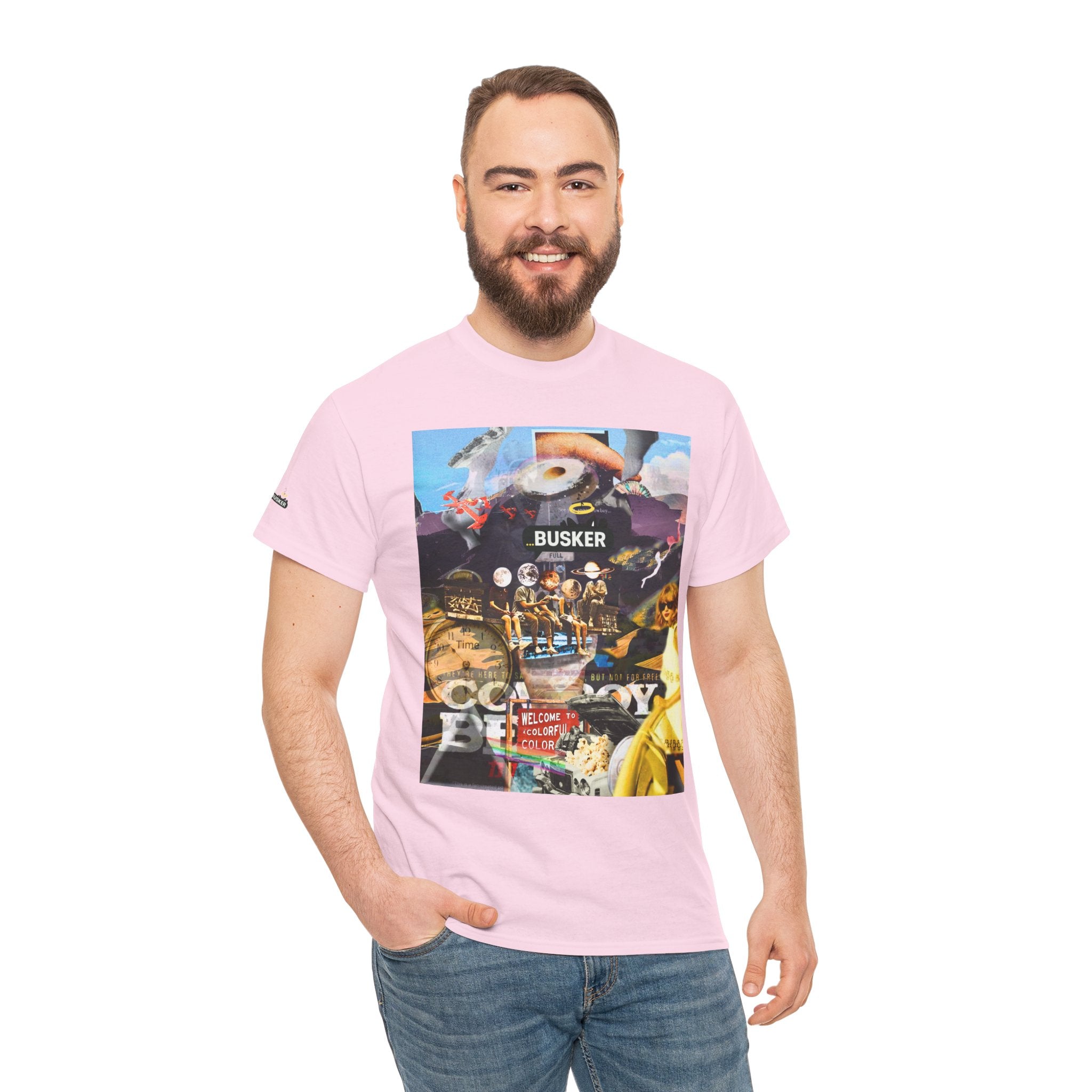 Busker Collage Graphic Tee — Vintage Music Poster Streetwear
