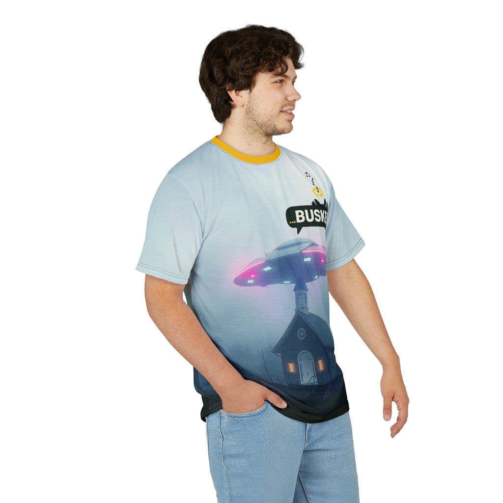 Cool Graphic Tee for Music Lovers | UFO Busker Design, Unique T-Shirt, Music Festival Wear, Quirky Gift, Unisex Casual Wear