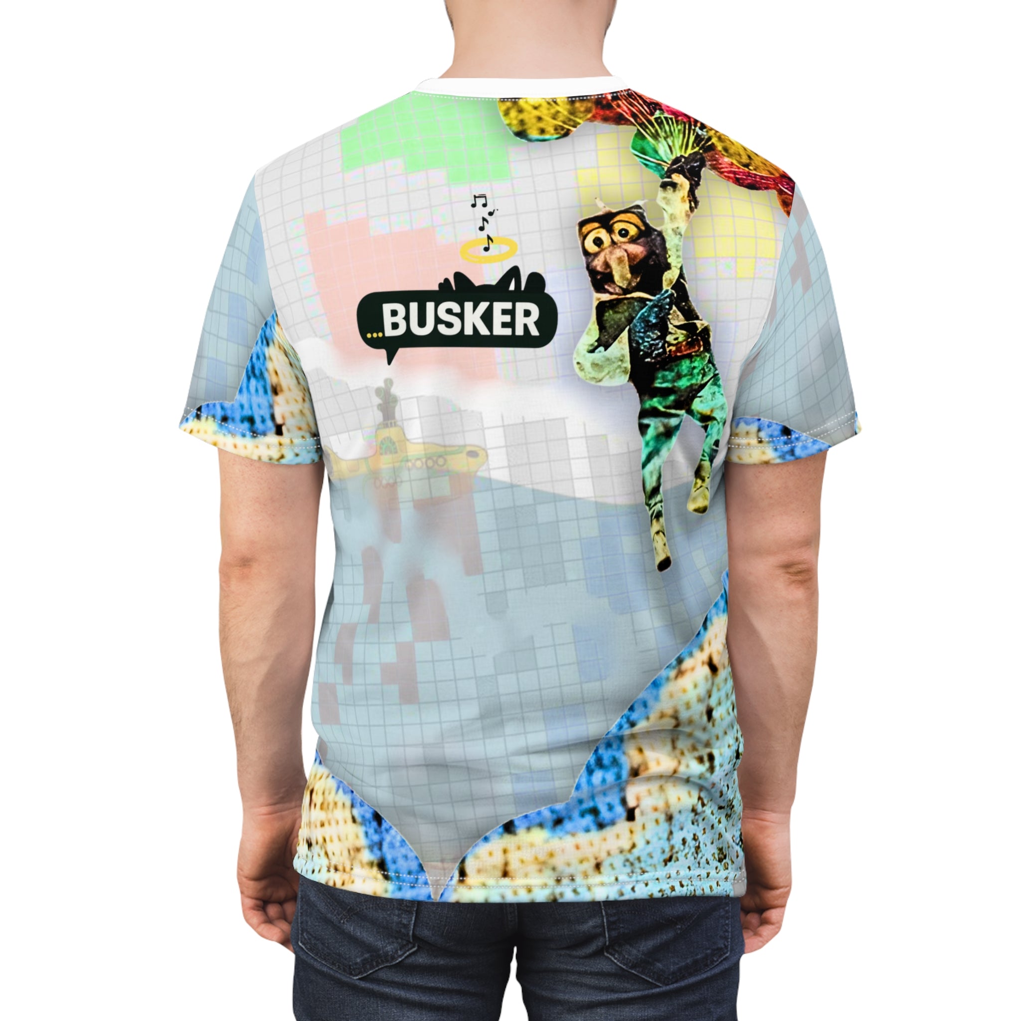 Colorful Unisex Cut & Sew Tee - 'BUSKER' Graphic Design for Creative Souls