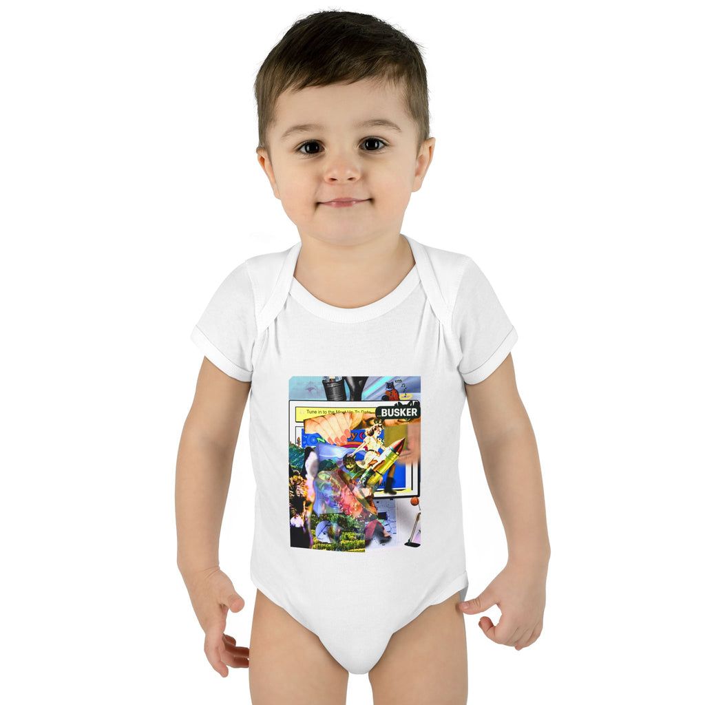 Colorful Baby Bodysuit with 'Busker' Design
