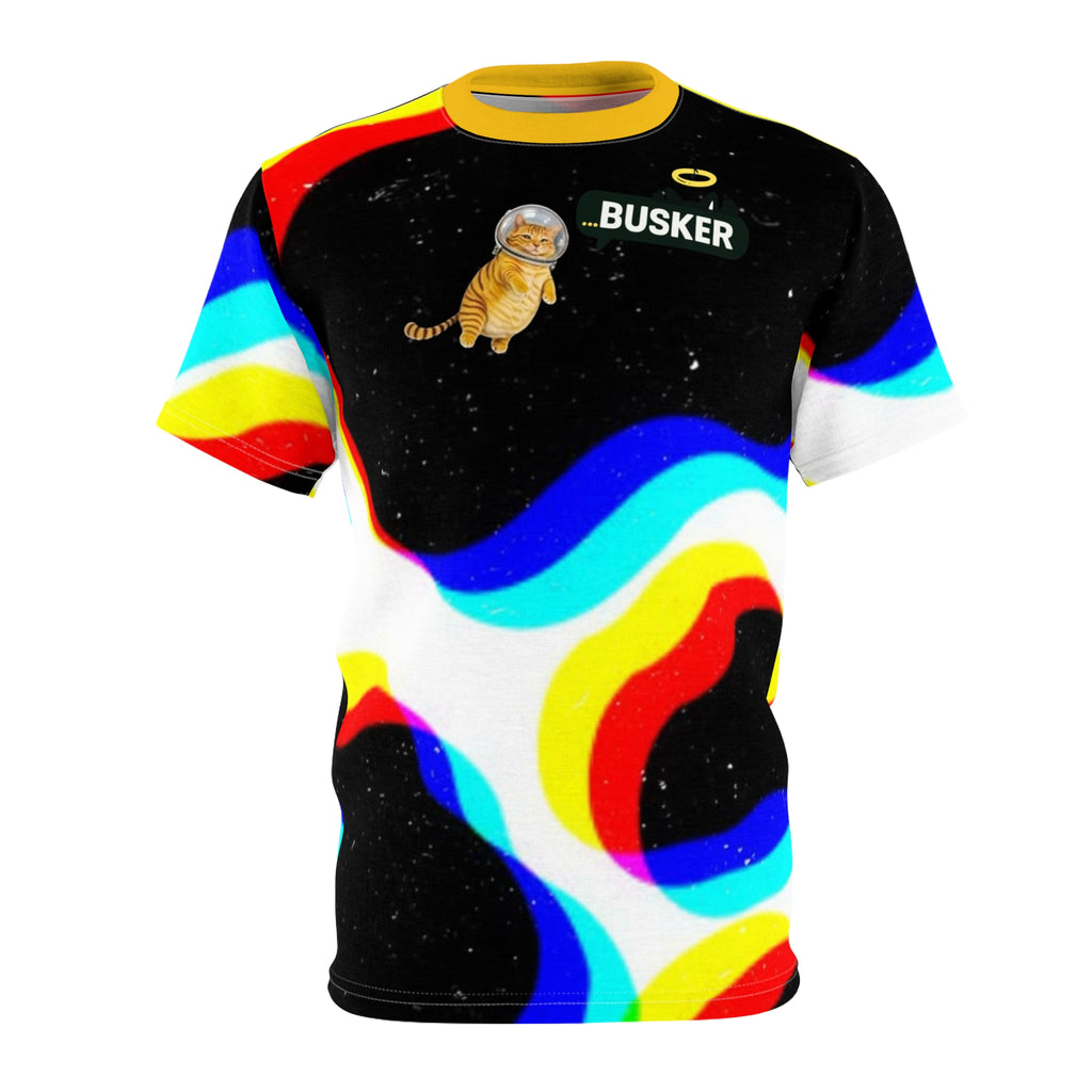 Cosmic Cat Unisex Tee, Bold Graphic T-Shirt for Astronaut Lovers, Fun Gift for Space Enthusiasts, Festival Wear, Statement Fashion