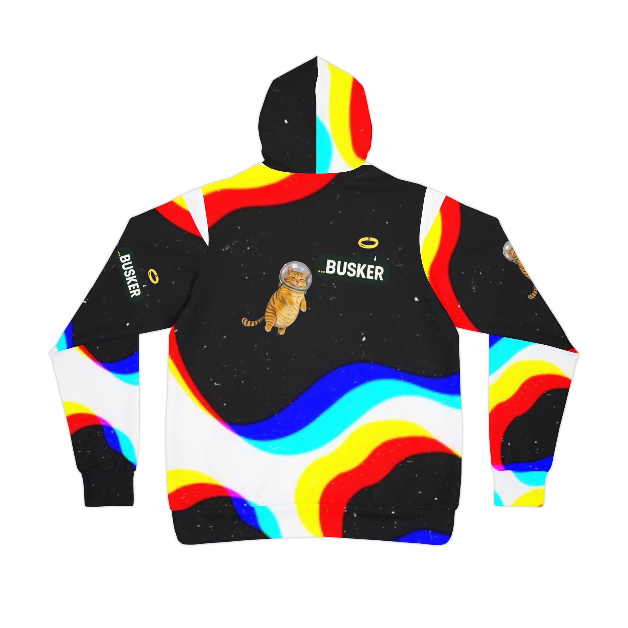 Colorful Space Cat Hoodie, Trendy Athletic Hoodie, Fun Streetwear, Unique Gift for Cat Lovers, Quirky Casual Wear